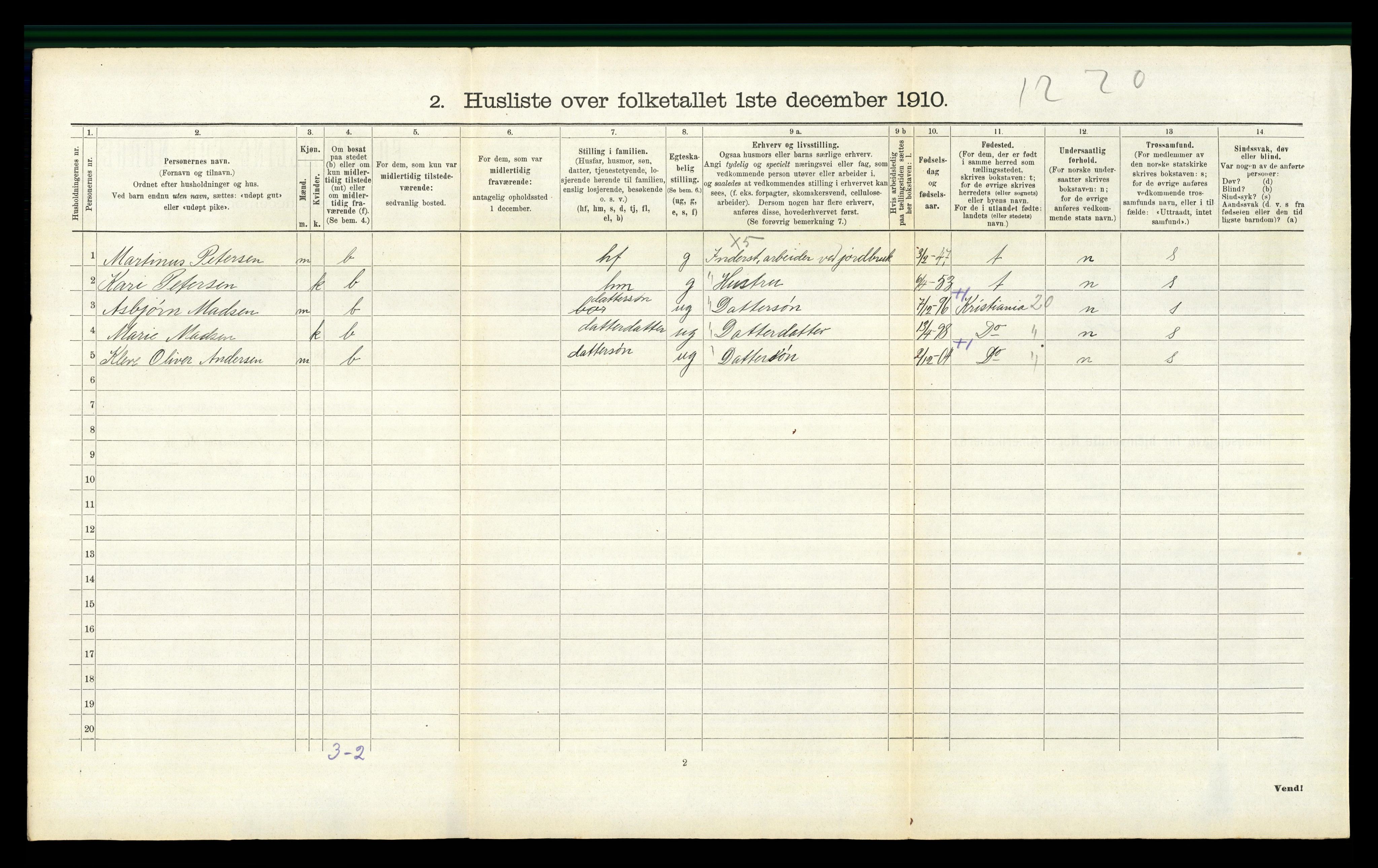 RA, 1910 census for Stange, 1910, p. 485