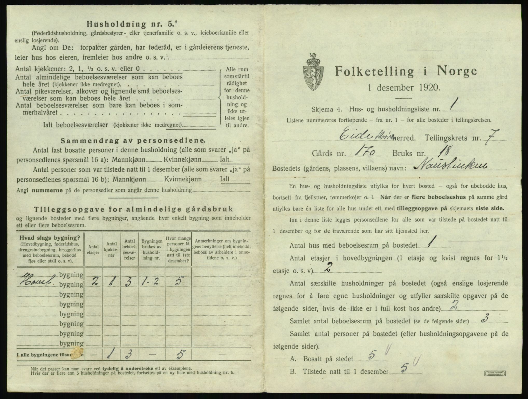 SAT, 1920 census for Eid (MR), 1920, p. 488