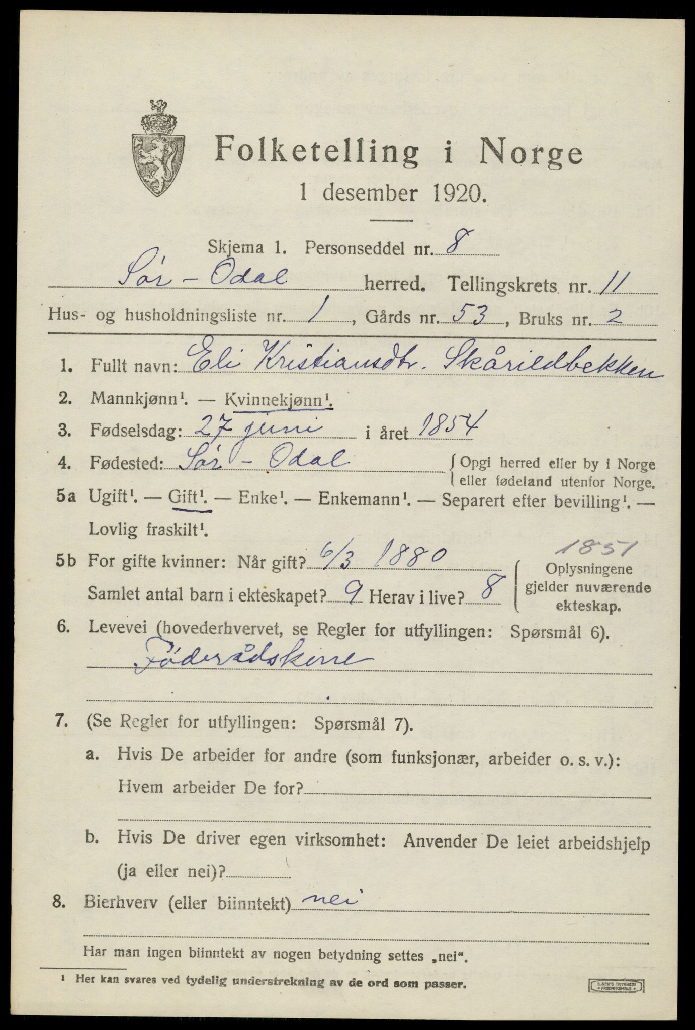 SAH, 1920 census for Sør-Odal, 1920, p. 11765