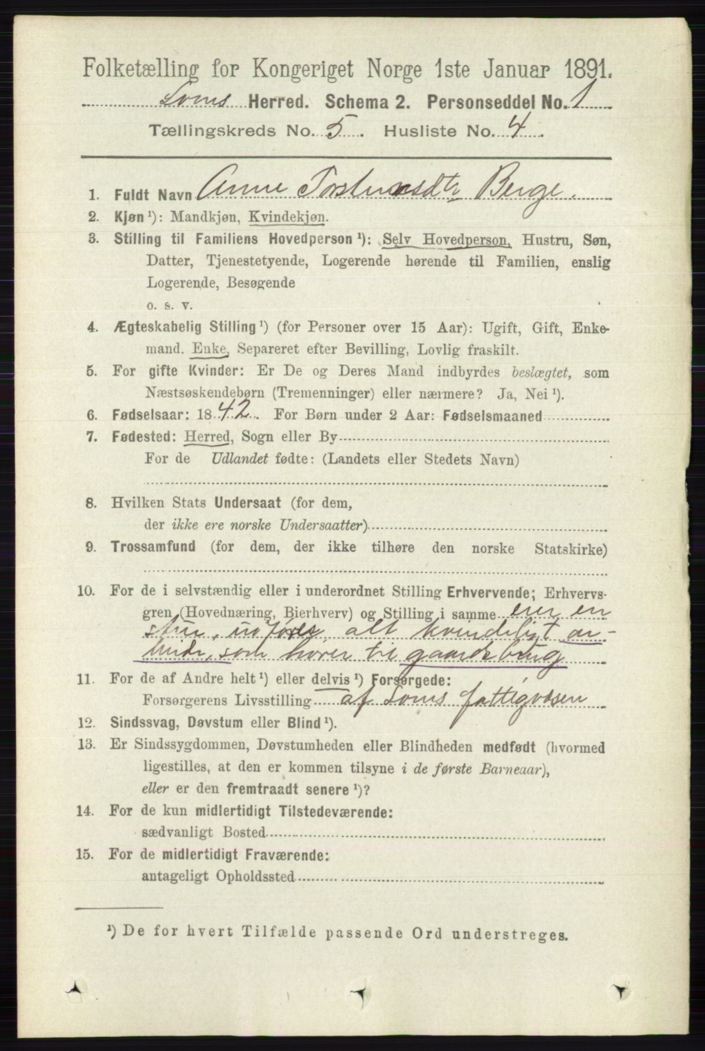 RA, 1891 census for 0514 Lom, 1891, p. 1864