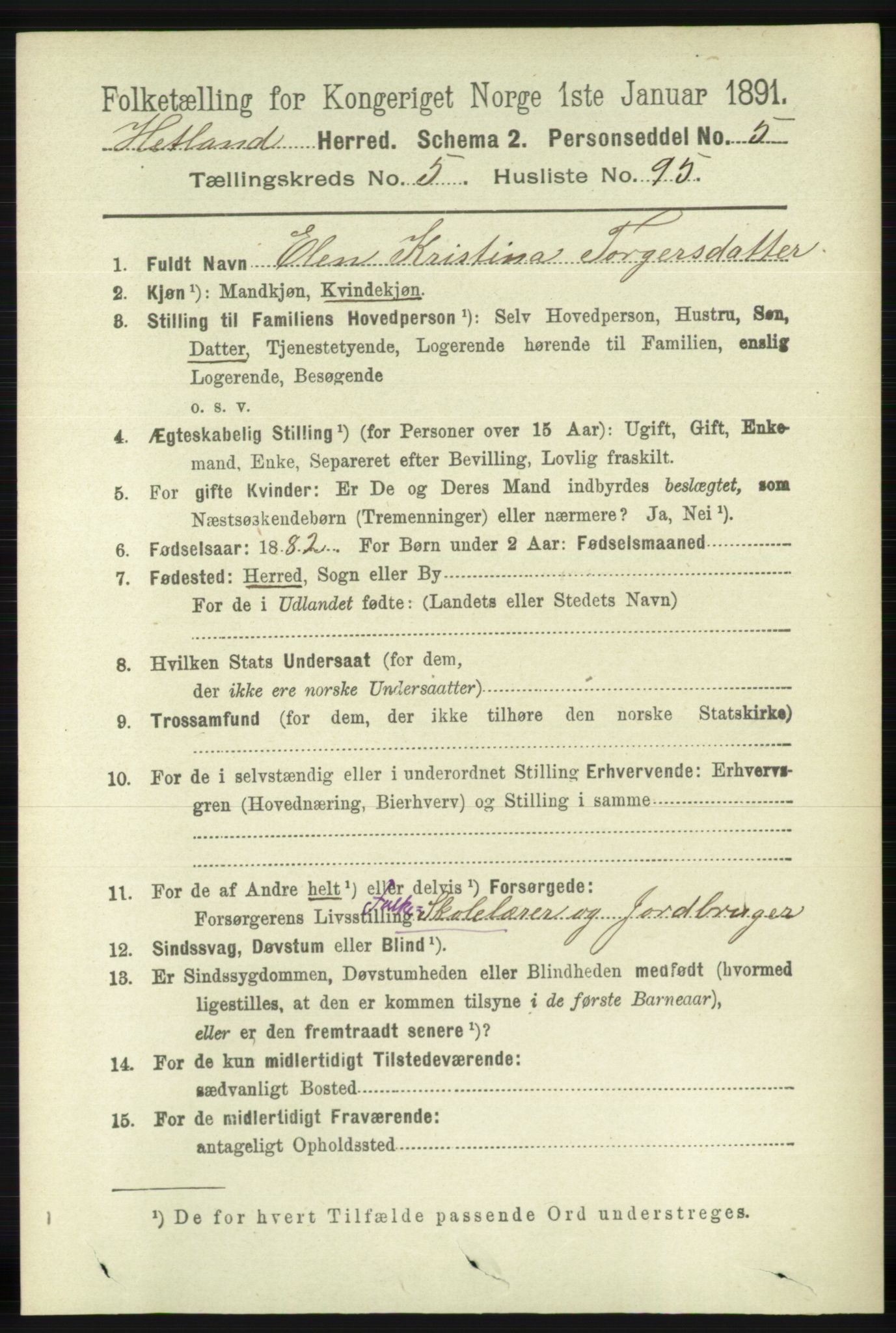 RA, 1891 census for 1126 Hetland, 1891, p. 3348