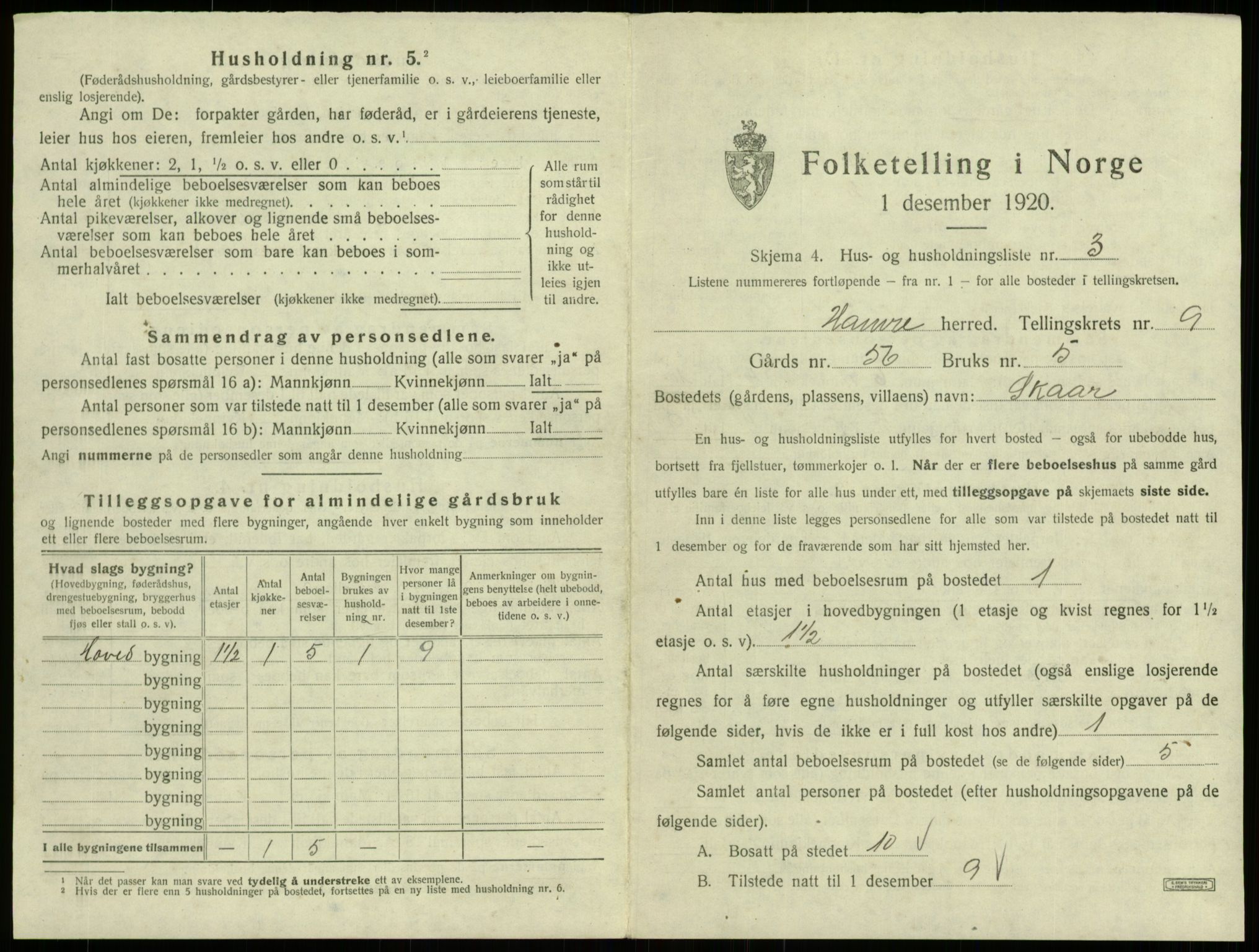 SAB, 1920 census for Hamre, 1920, p. 716