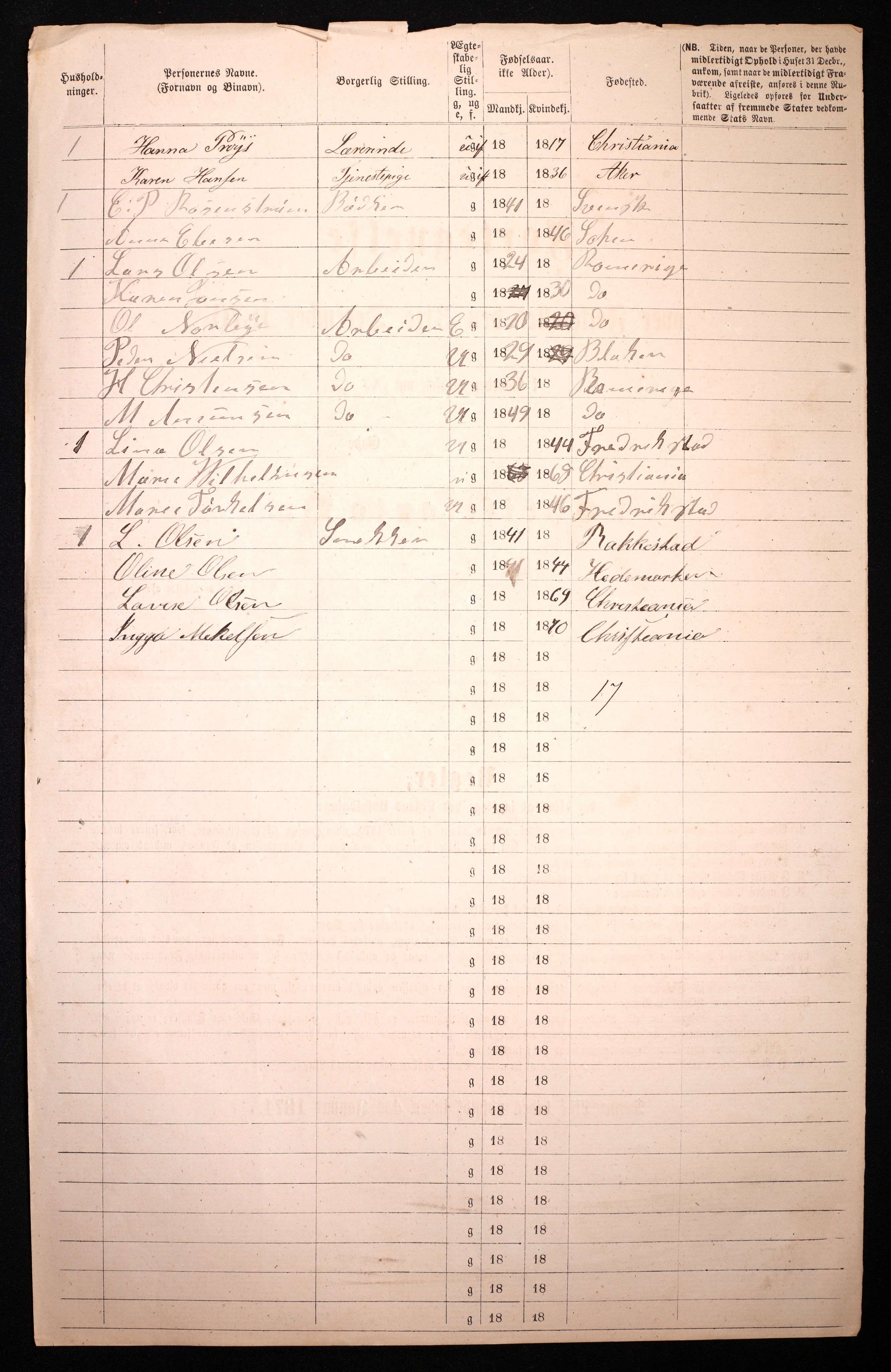 RA, 1870 census for 0301 Kristiania, 1870, p. 443