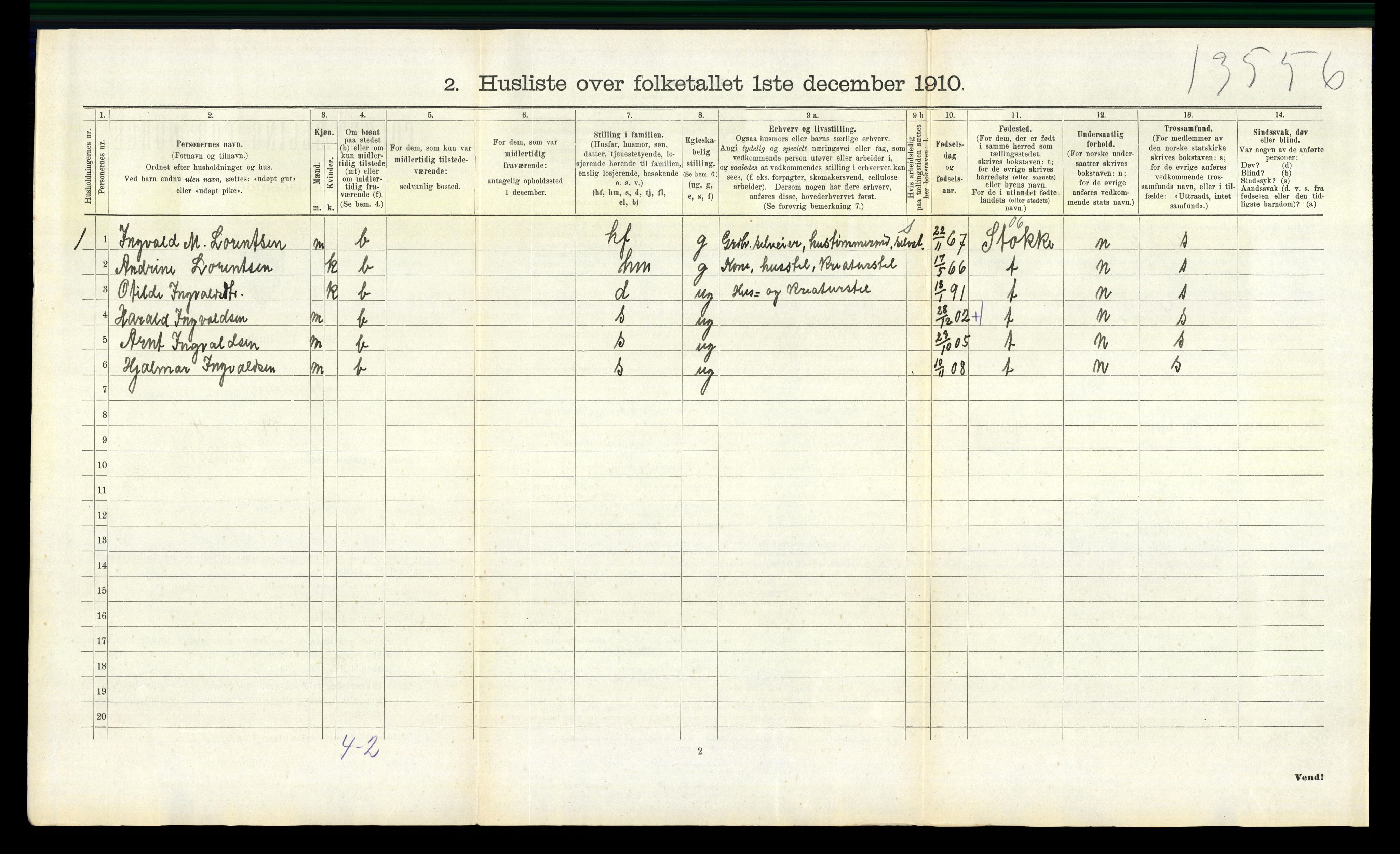 RA, 1910 census for Andebu, 1910, p. 754