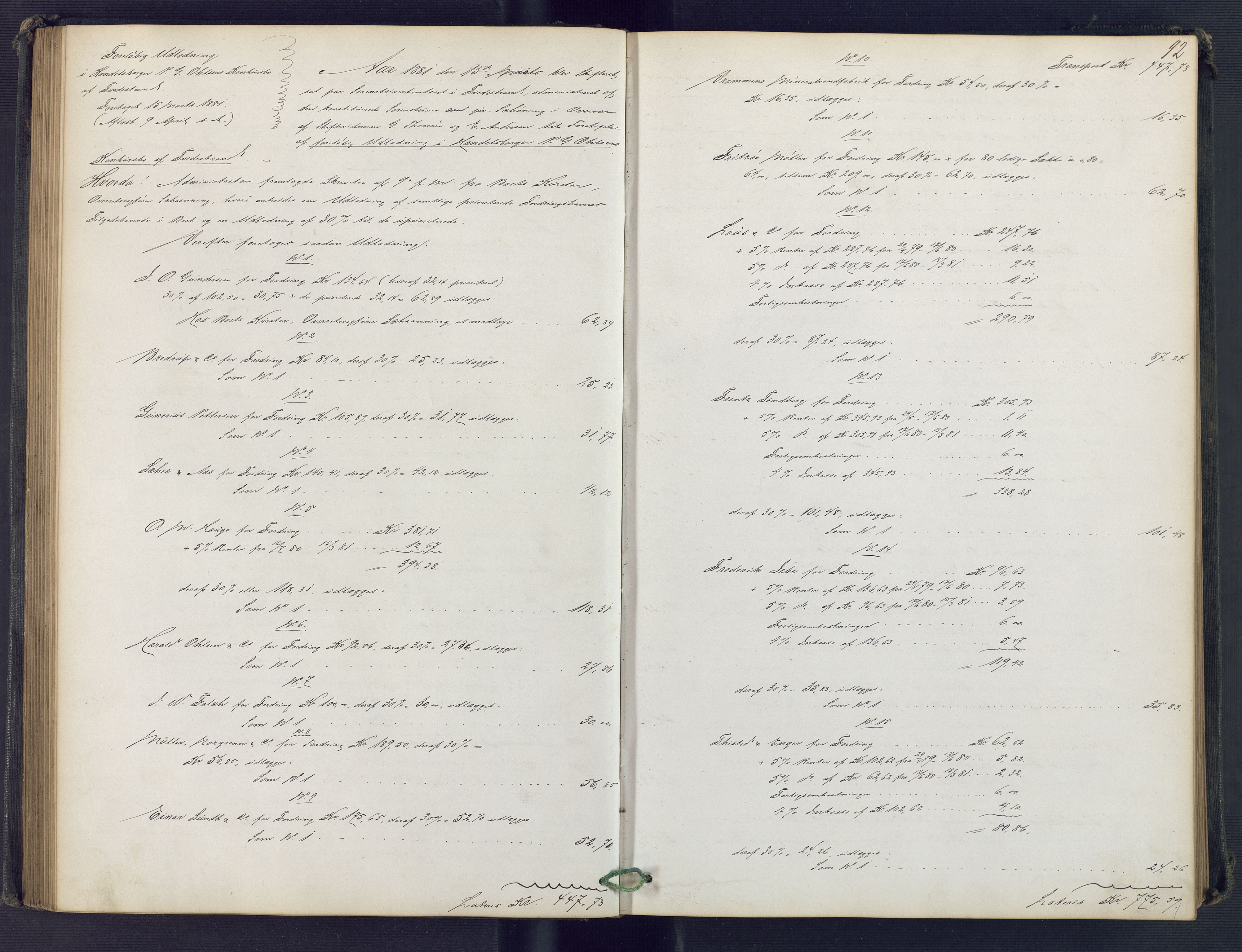 Holt sorenskriveri, SAK/1221-0002/H/Hc/L0033: Skifteutlodningsprotokoll nr. 8, 1879-1884, p. 91b-92a