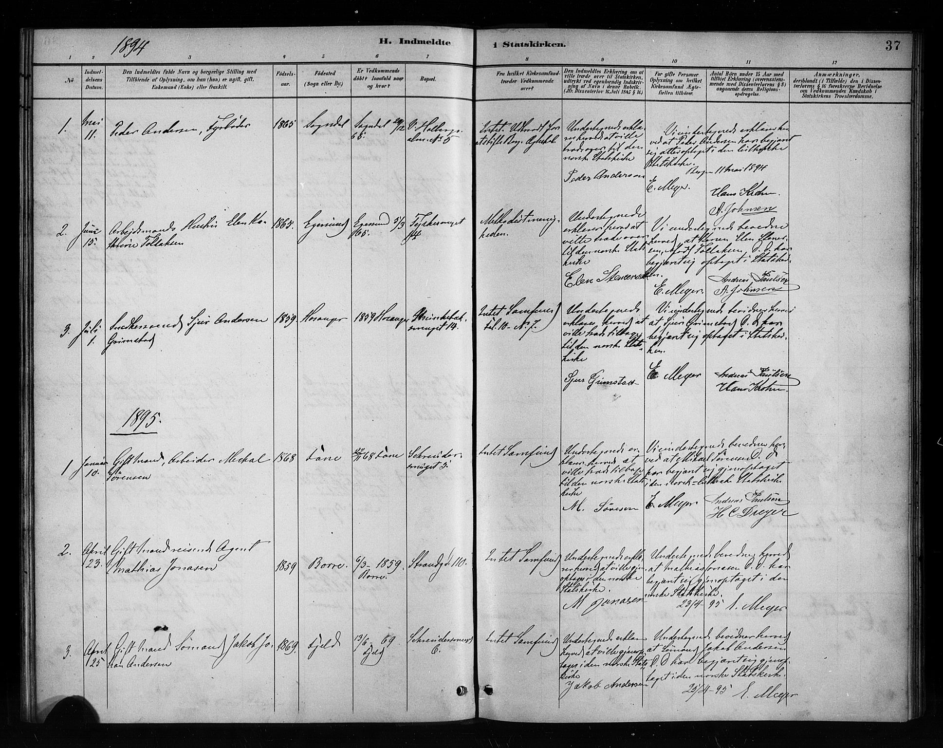Nykirken Sokneprestembete, SAB/A-77101/H/Haa/L0053: Parish register (official) no. H 2, 1887-1897, p. 37