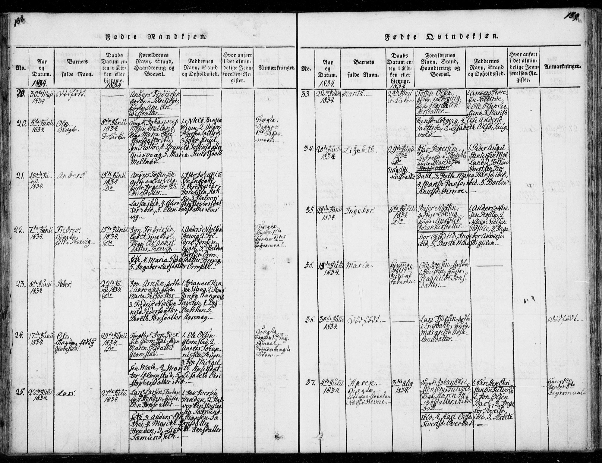 Ministerialprotokoller, klokkerbøker og fødselsregistre - Møre og Romsdal, AV/SAT-A-1454/578/L0903: Parish register (official) no. 578A02, 1819-1838, p. 158-159