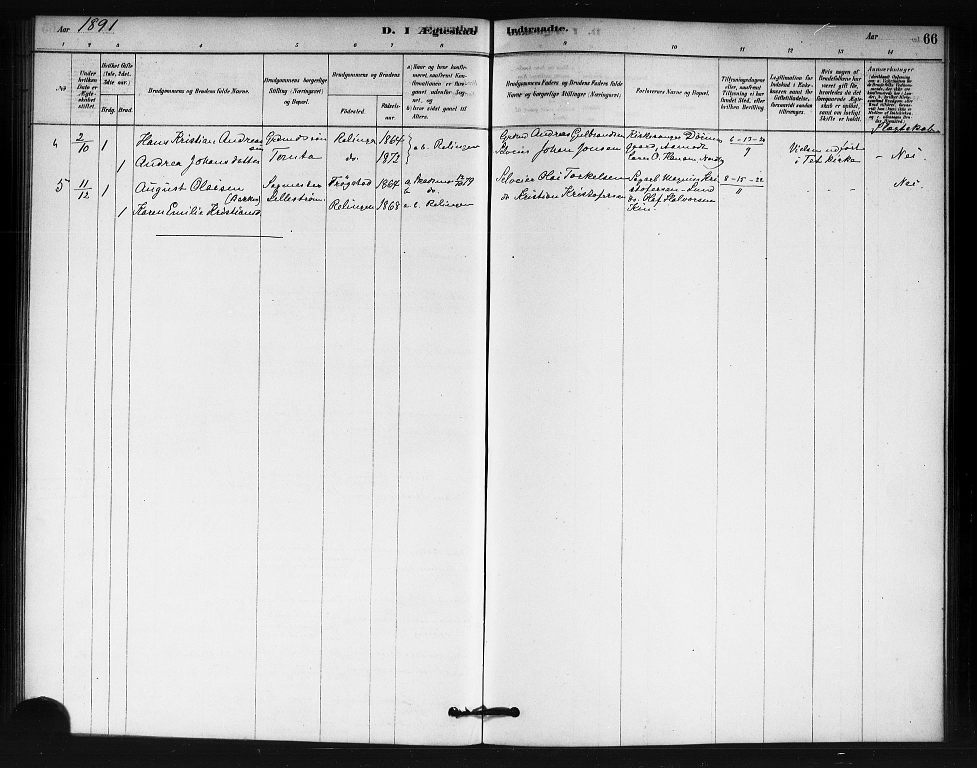 Fet prestekontor Kirkebøker, AV/SAO-A-10370a/F/Fb/L0001: Parish register (official) no. II 1, 1878-1891, p. 66