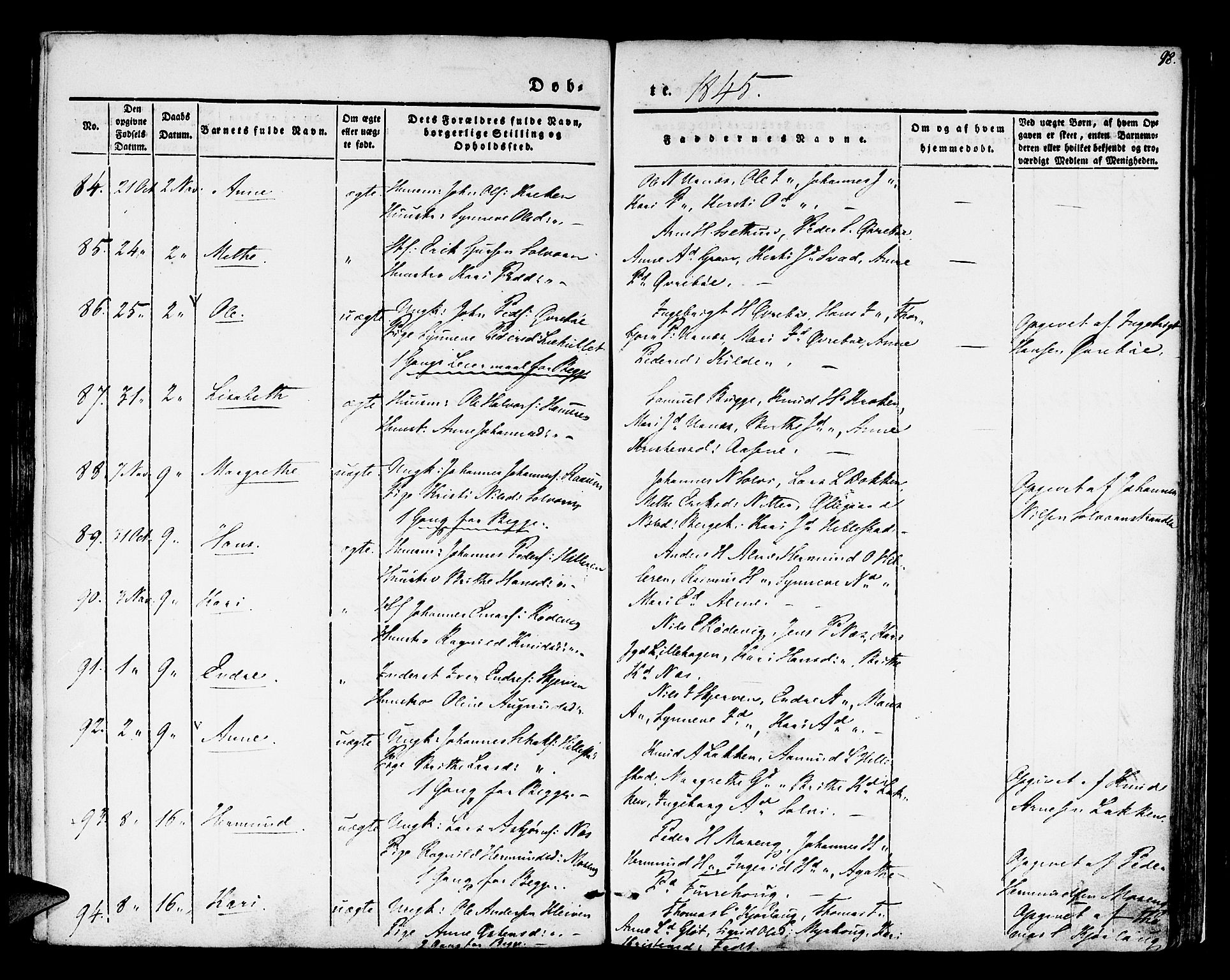 Hafslo sokneprestembete, AV/SAB-A-80301/H/Haa/Haaa/L0005: Parish register (official) no. A 5, 1834-1852, p. 98