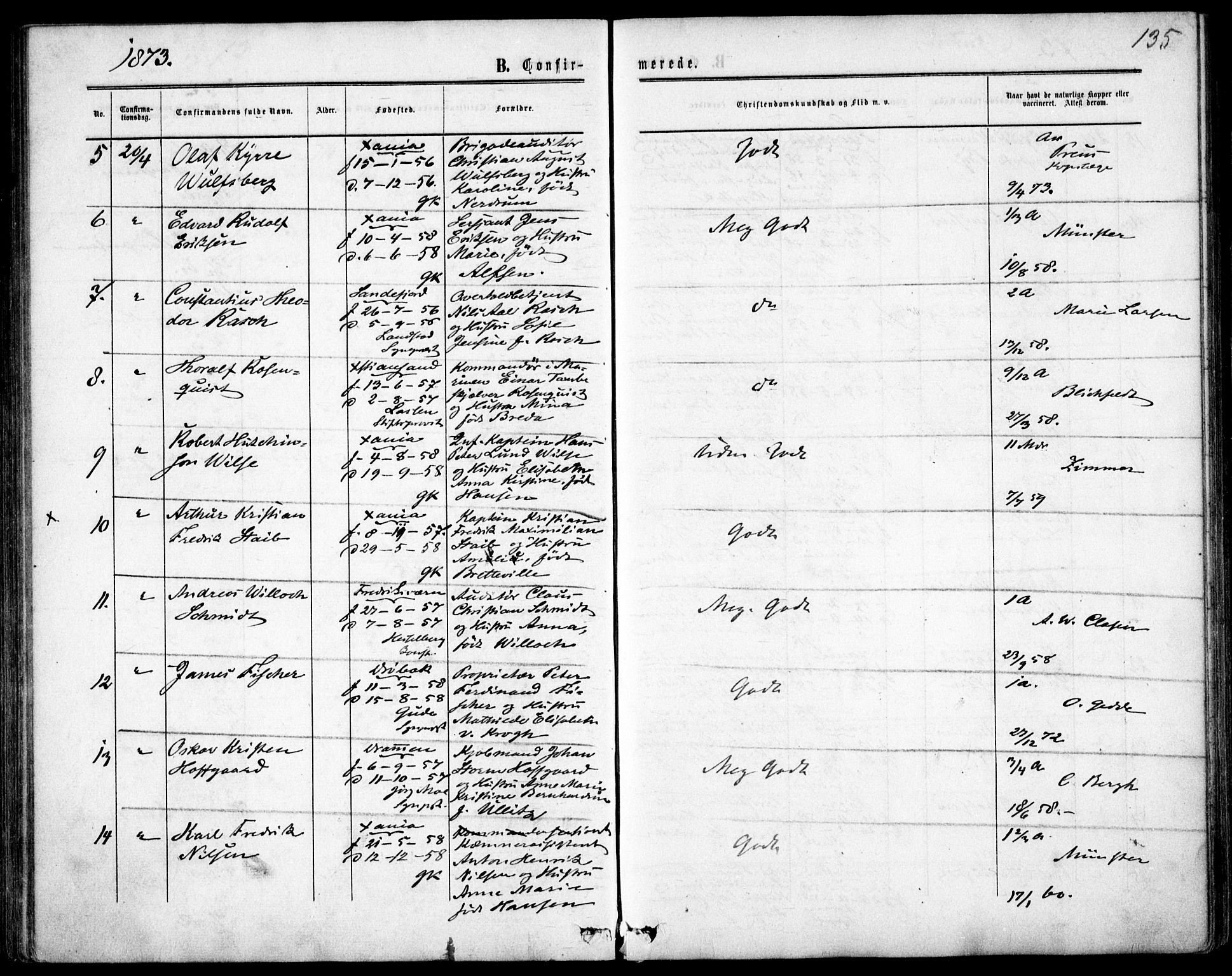 Garnisonsmenigheten Kirkebøker, AV/SAO-A-10846/F/Fa/L0011: Parish register (official) no. 11, 1870-1880, p. 135