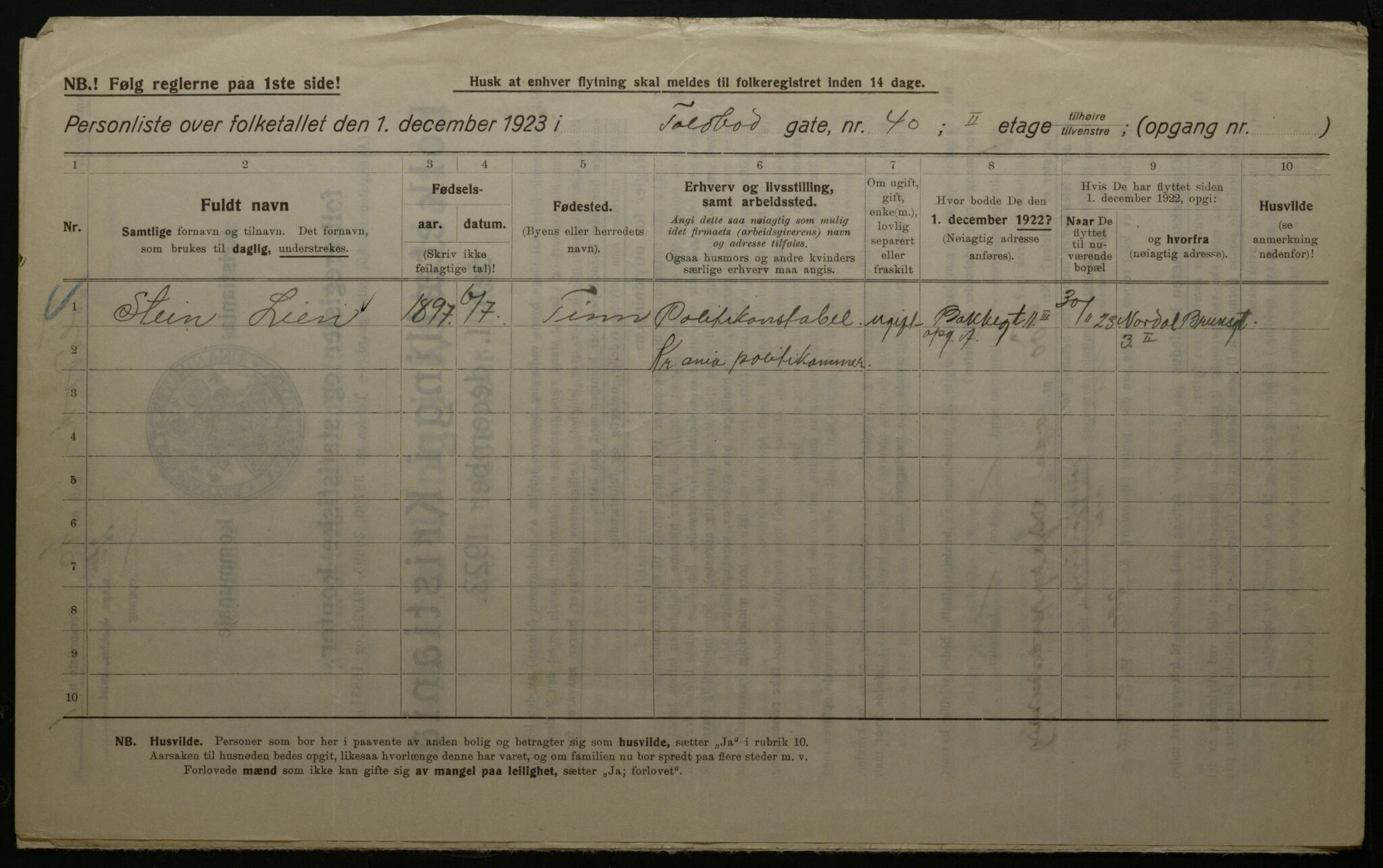 OBA, Municipal Census 1923 for Kristiania, 1923, p. 125182