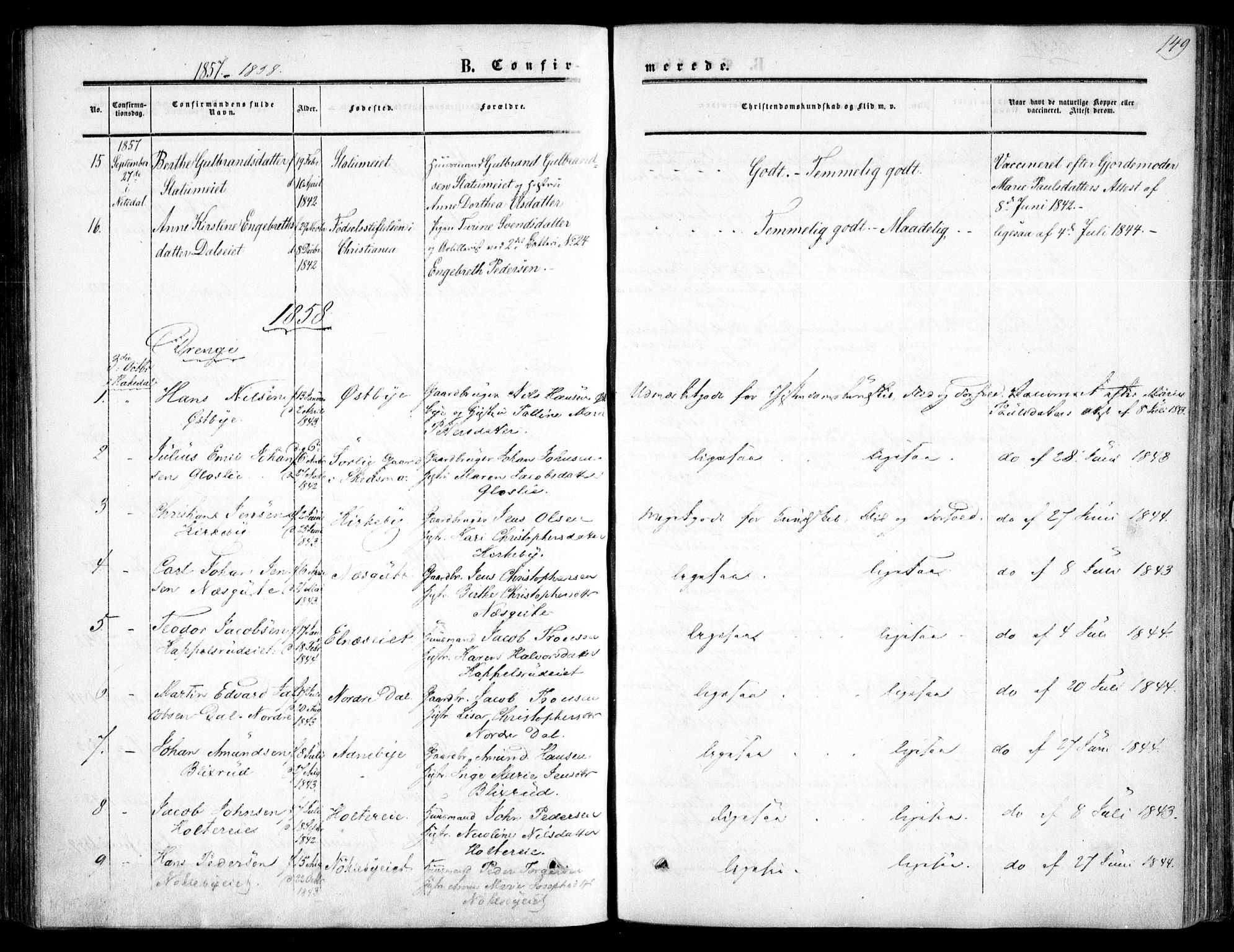 Nittedal prestekontor Kirkebøker, SAO/A-10365a/F/Fa/L0005: Parish register (official) no. I 5, 1850-1862, p. 149