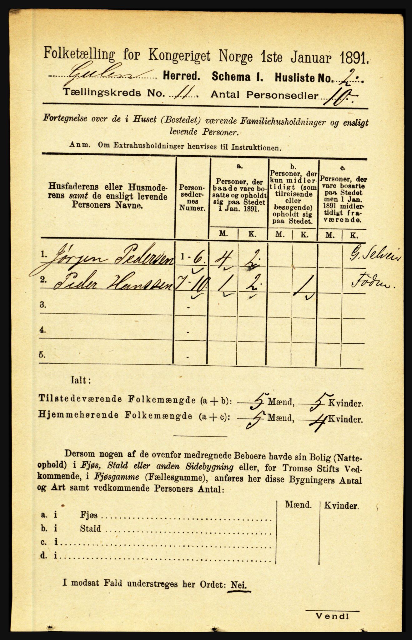 RA, 1891 census for 1411 Gulen, 1891, p. 3623