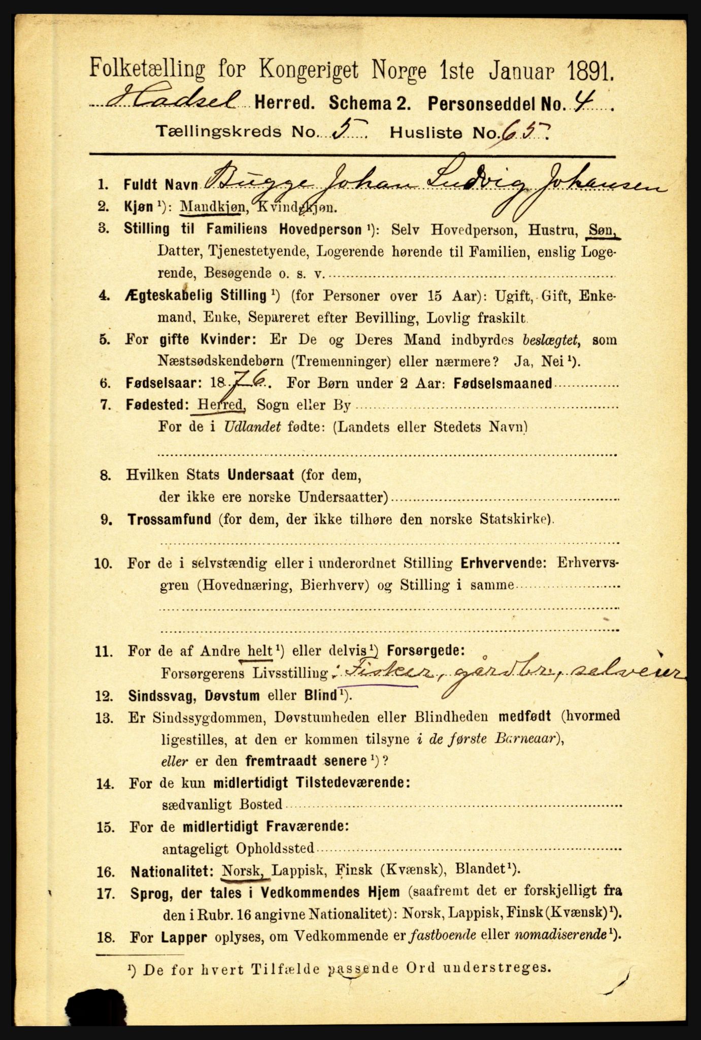 RA, 1891 census for 1866 Hadsel, 1891, p. 2572