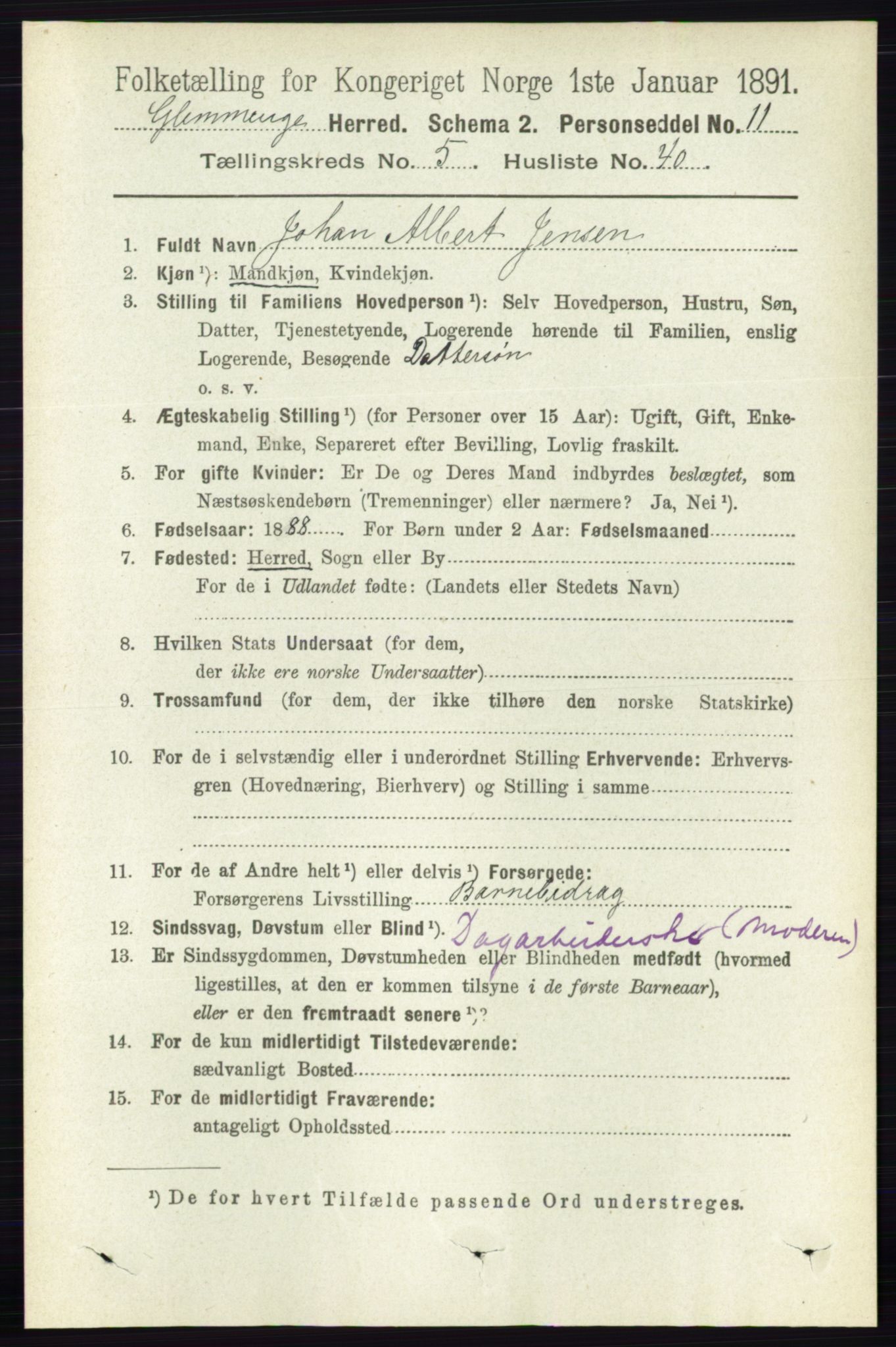 RA, 1891 census for 0132 Glemmen, 1891, p. 6357