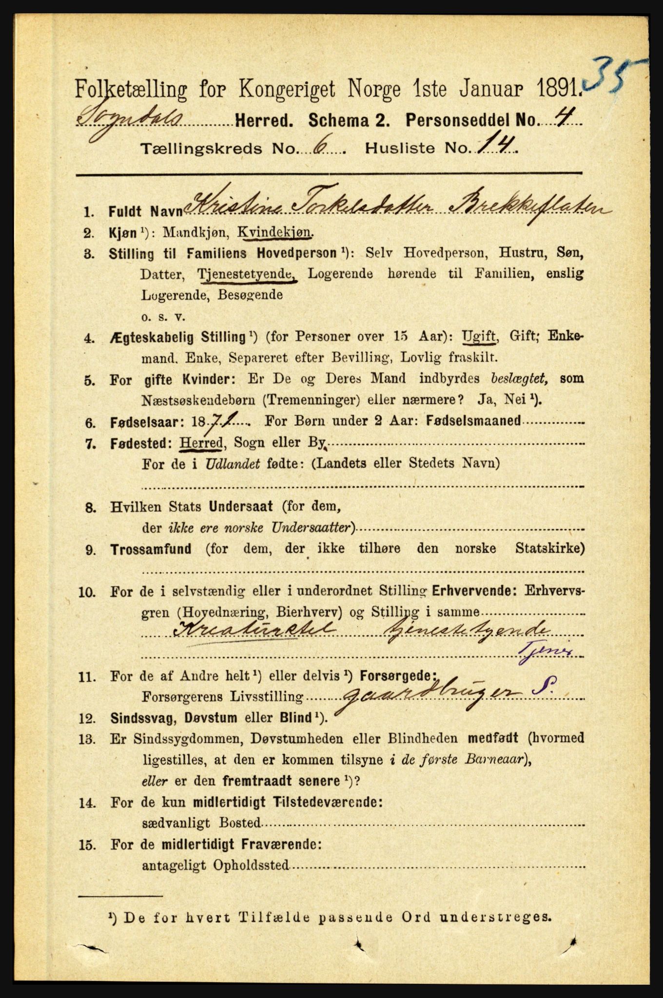 RA, 1891 census for 1420 Sogndal, 1891, p. 2688