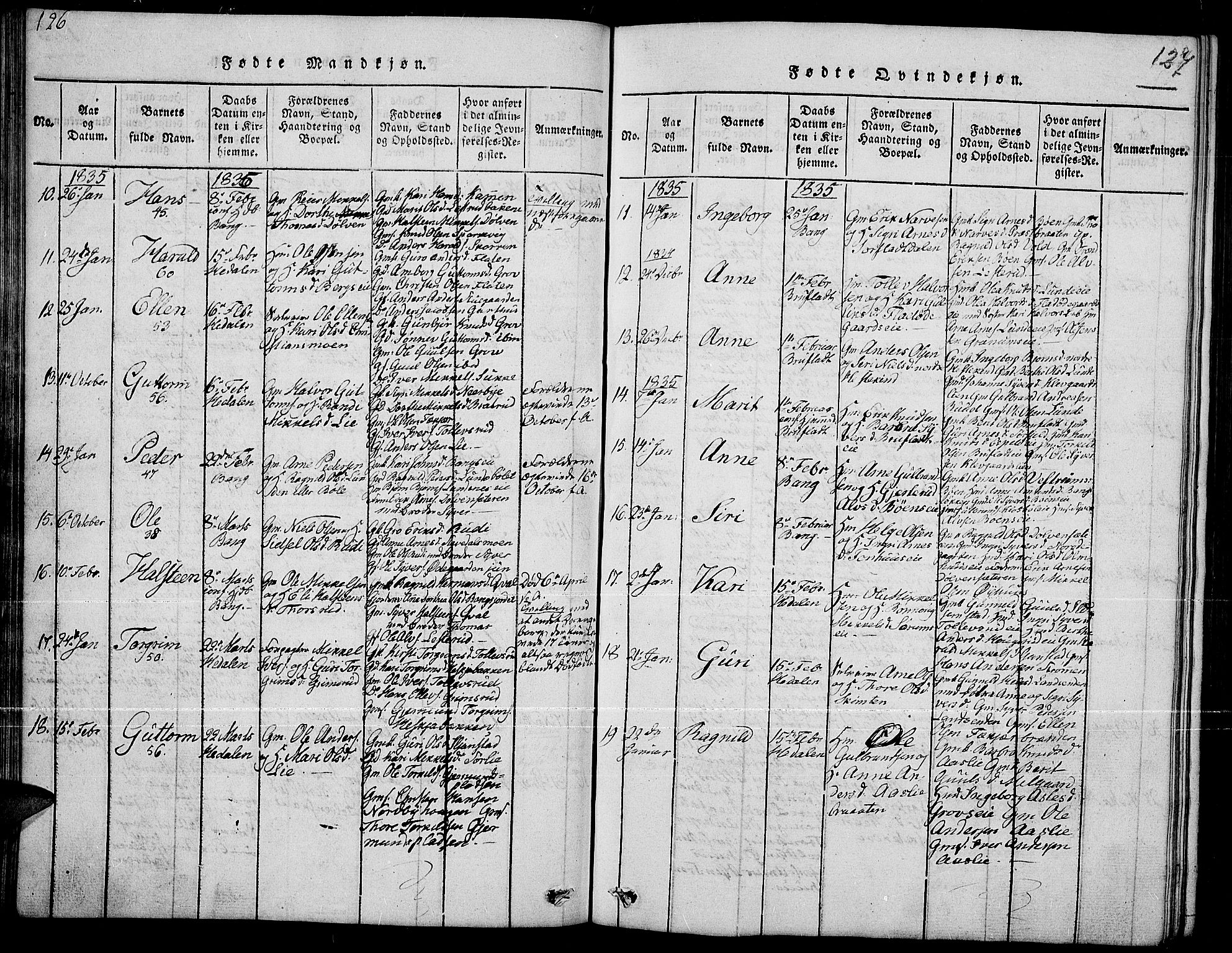 Sør-Aurdal prestekontor, SAH/PREST-128/H/Ha/Hab/L0002: Parish register (copy) no. 2, 1826-1840, p. 126-127