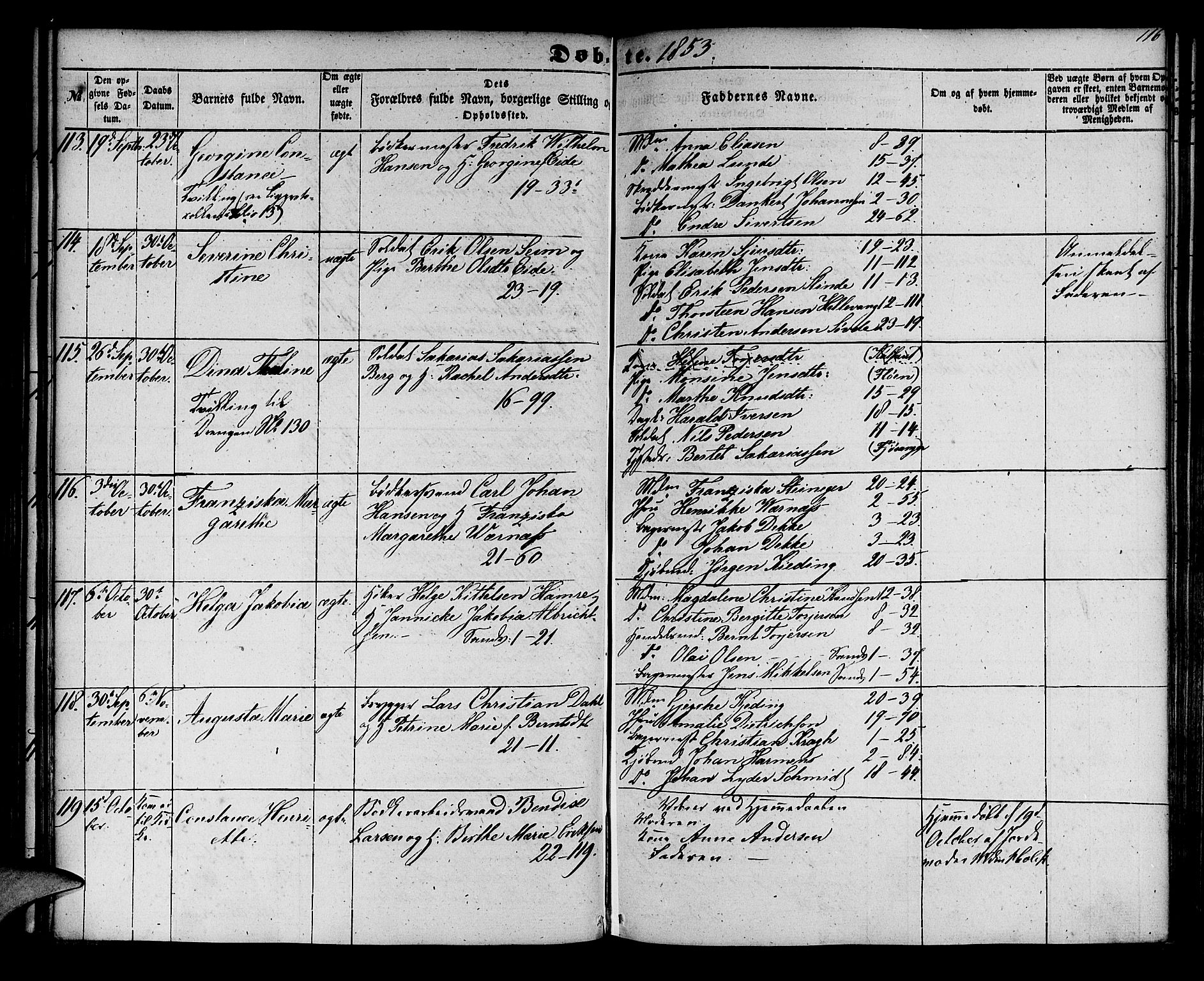 Korskirken sokneprestembete, AV/SAB-A-76101/H/Hab: Parish register (copy) no. B 3, 1853-1858, p. 116