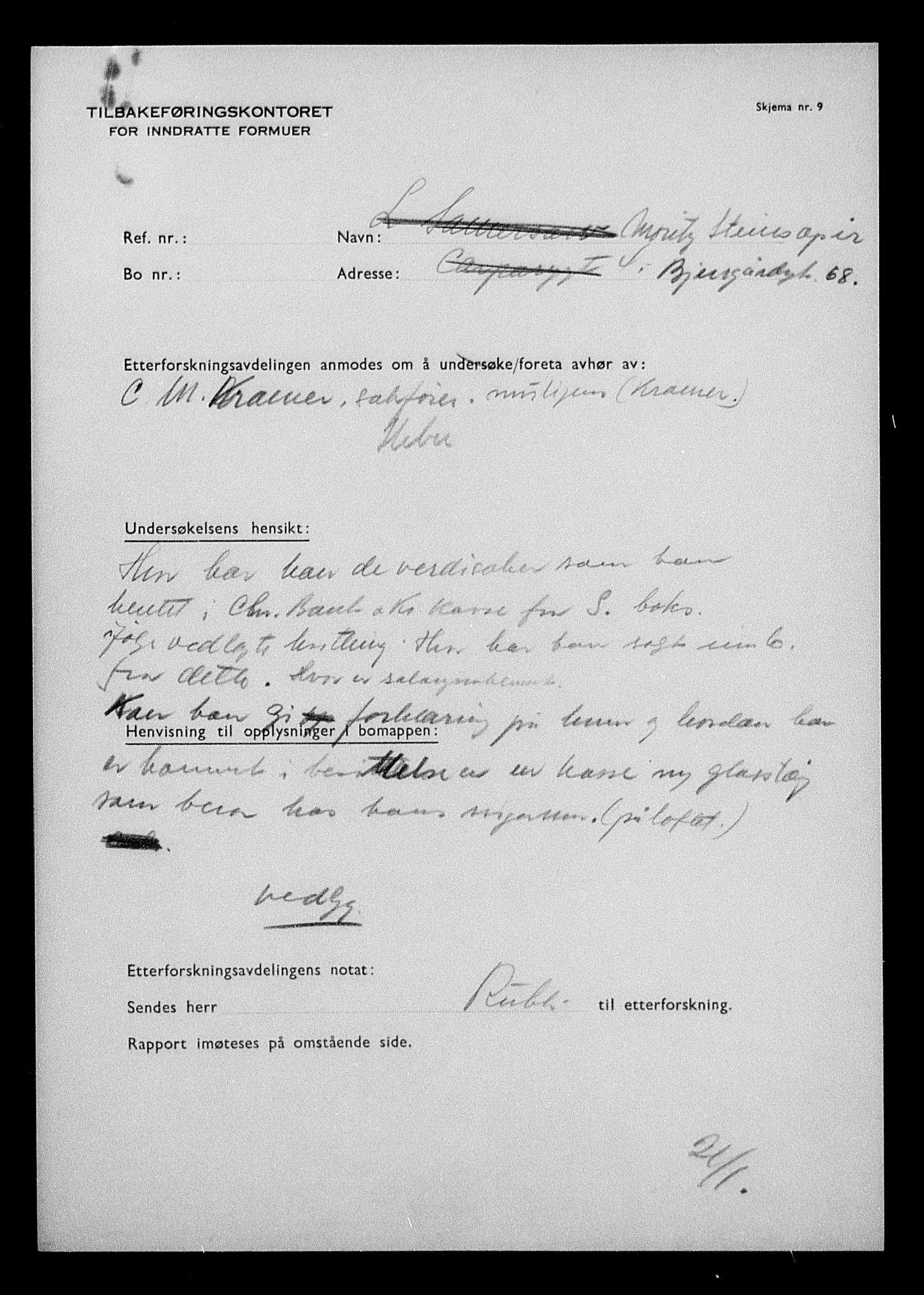 Justisdepartementet, Tilbakeføringskontoret for inndratte formuer, RA/S-1564/H/Hc/Hcc/L0983: --, 1945-1947, p. 22