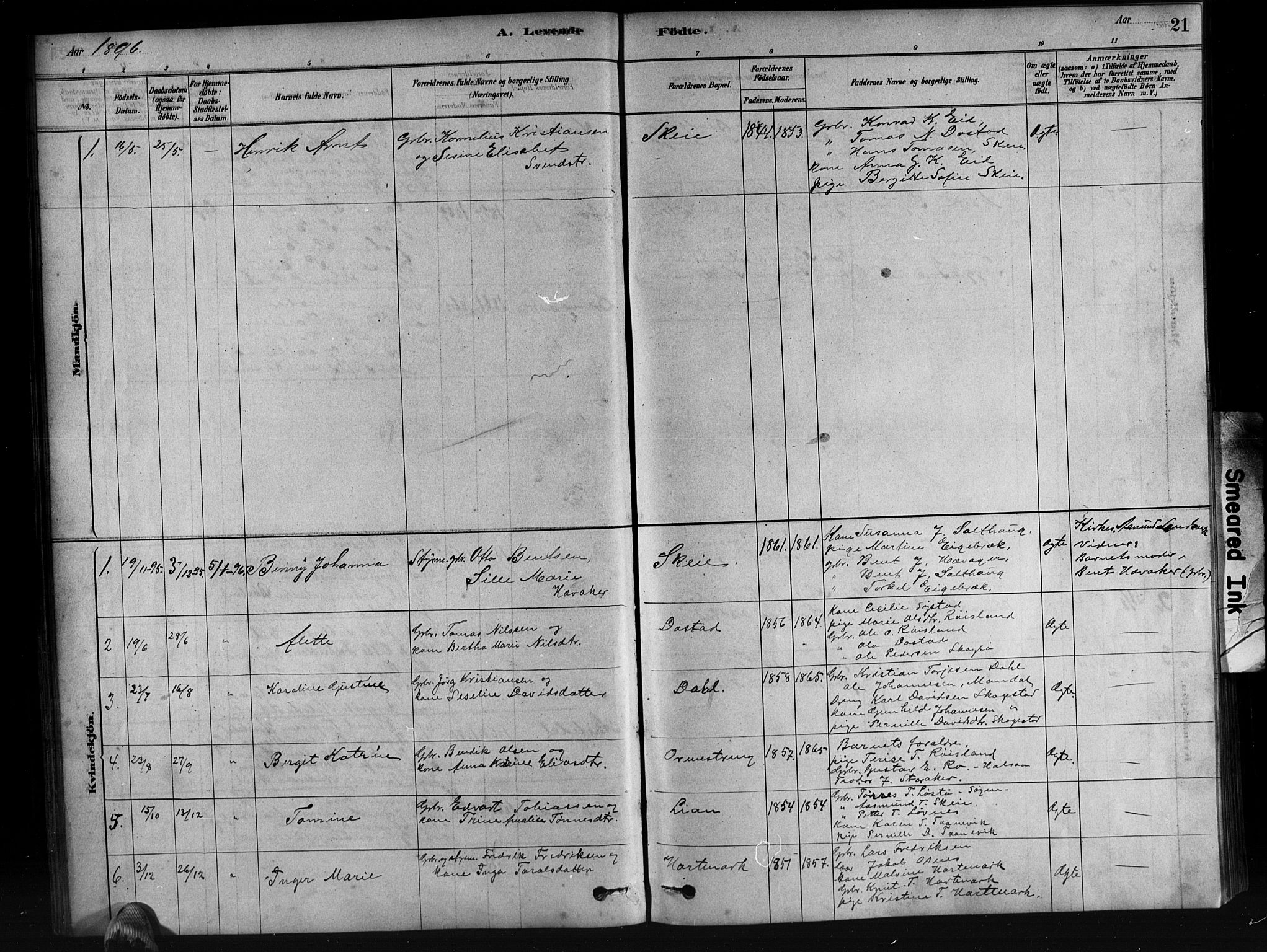 Mandal sokneprestkontor, SAK/1111-0030/F/Fb/Fbb/L0004: Parish register (copy) no. B 4, 1878-1913, p. 21