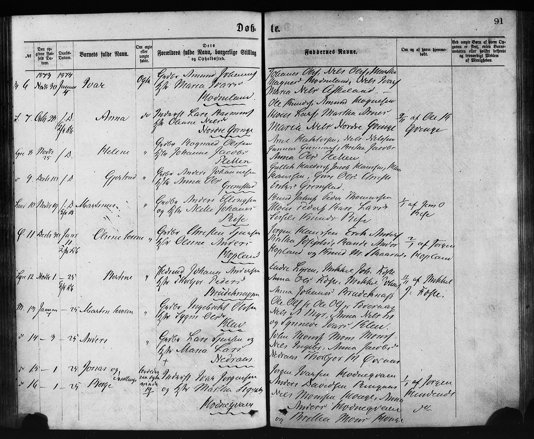 Lindås Sokneprestembete, SAB/A-76701/H/Haa: Parish register (official) no. A 18, 1869-1885, p. 91
