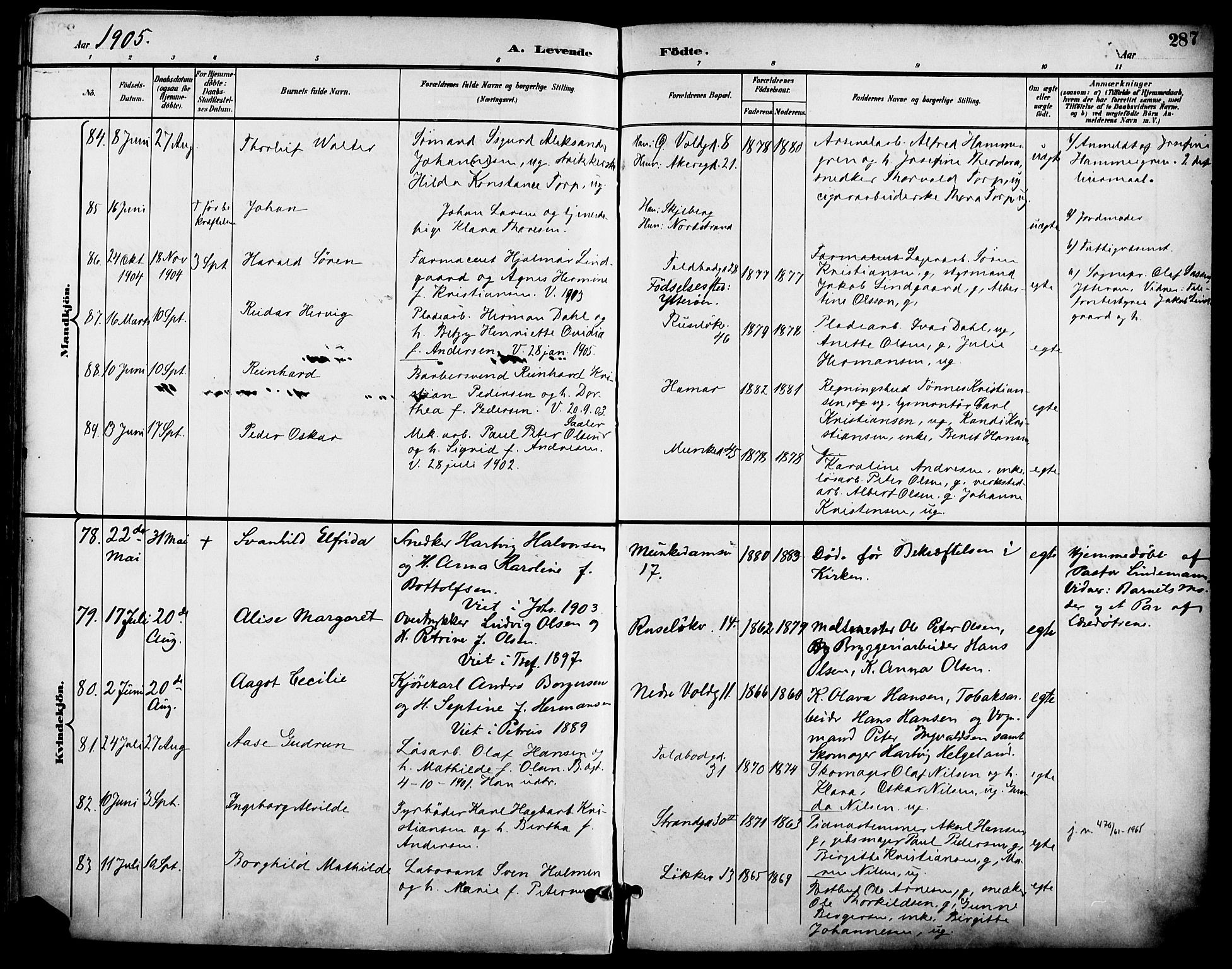 Johannes prestekontor Kirkebøker, AV/SAO-A-10852/F/Fa/L0007: Parish register (official) no. 7, 1896-1905, p. 287