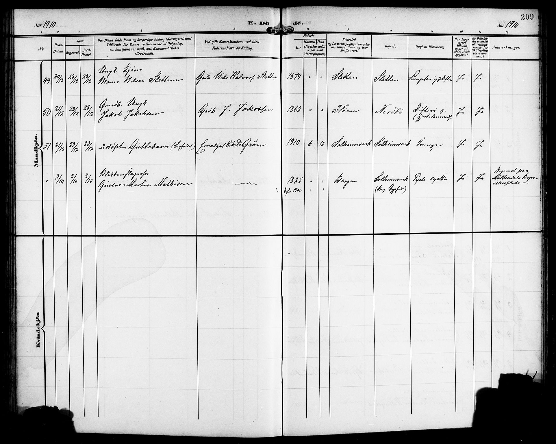 Årstad Sokneprestembete, AV/SAB-A-79301/H/Hab/L0018: Parish register (copy) no. C 1, 1902-1919, p. 209