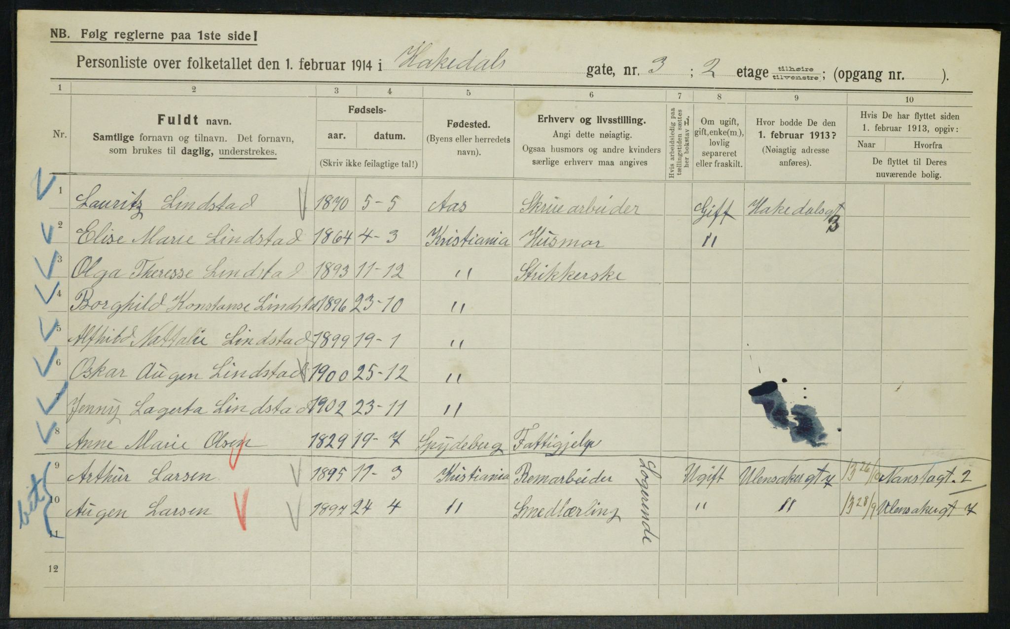 OBA, Municipal Census 1914 for Kristiania, 1914, p. 34102