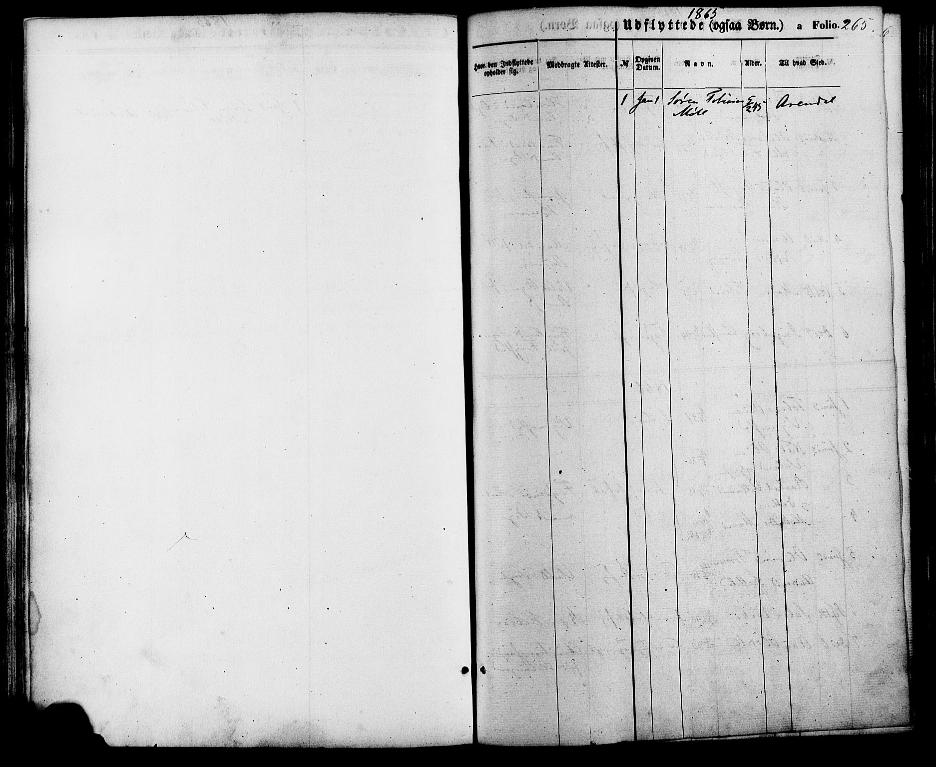 Holum sokneprestkontor, SAK/1111-0022/F/Fa/Faa/L0006: Parish register (official) no. A 6, 1865-1883, p. 265