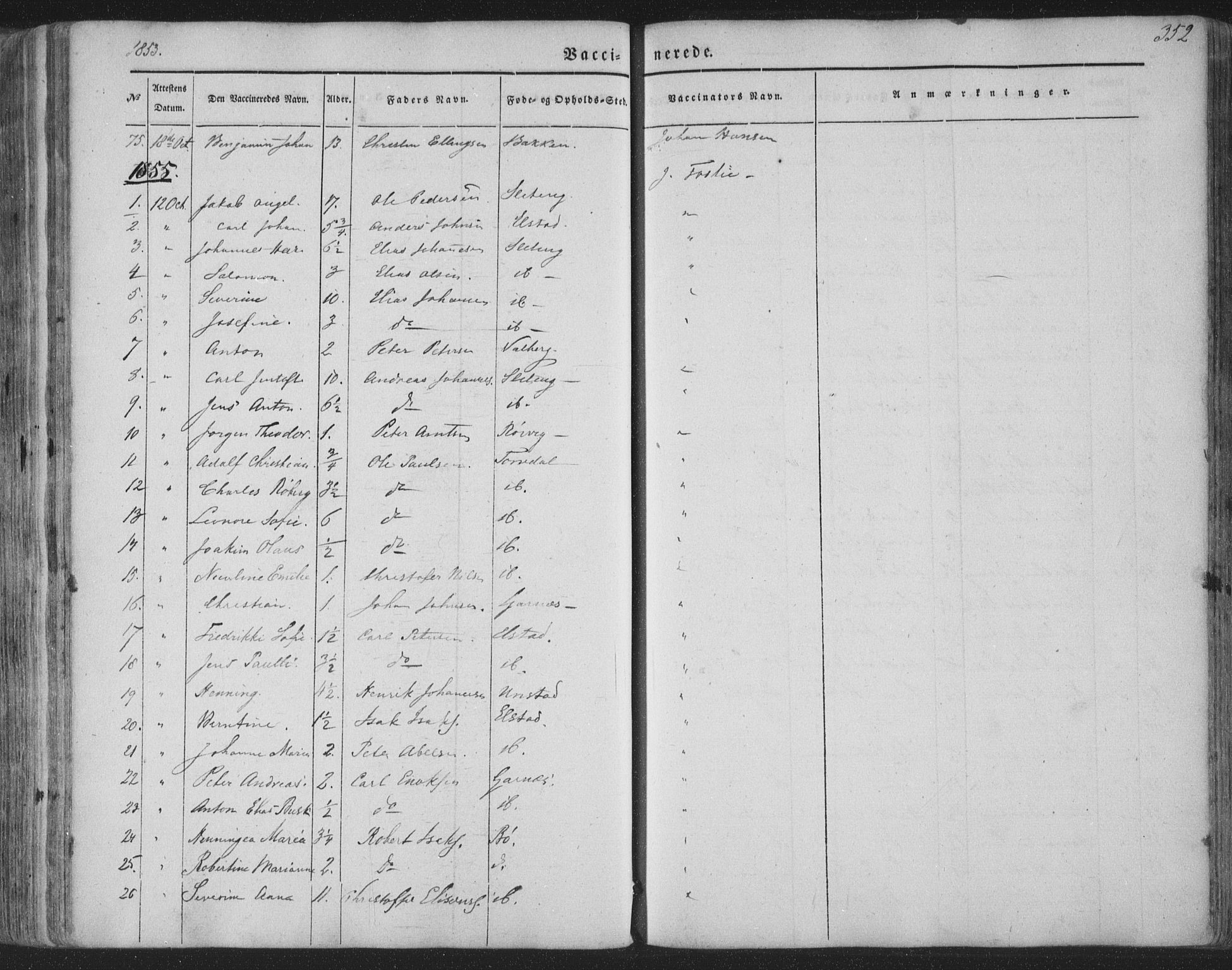 Ministerialprotokoller, klokkerbøker og fødselsregistre - Nordland, AV/SAT-A-1459/880/L1131: Parish register (official) no. 880A05, 1844-1868, p. 352