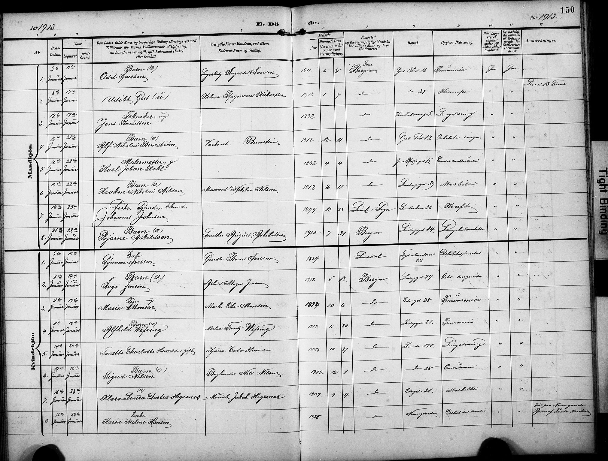 Sandviken Sokneprestembete, SAB/A-77601/H/Hb/L0017: Parish register (copy) no. E 1, 1903-1926, p. 150