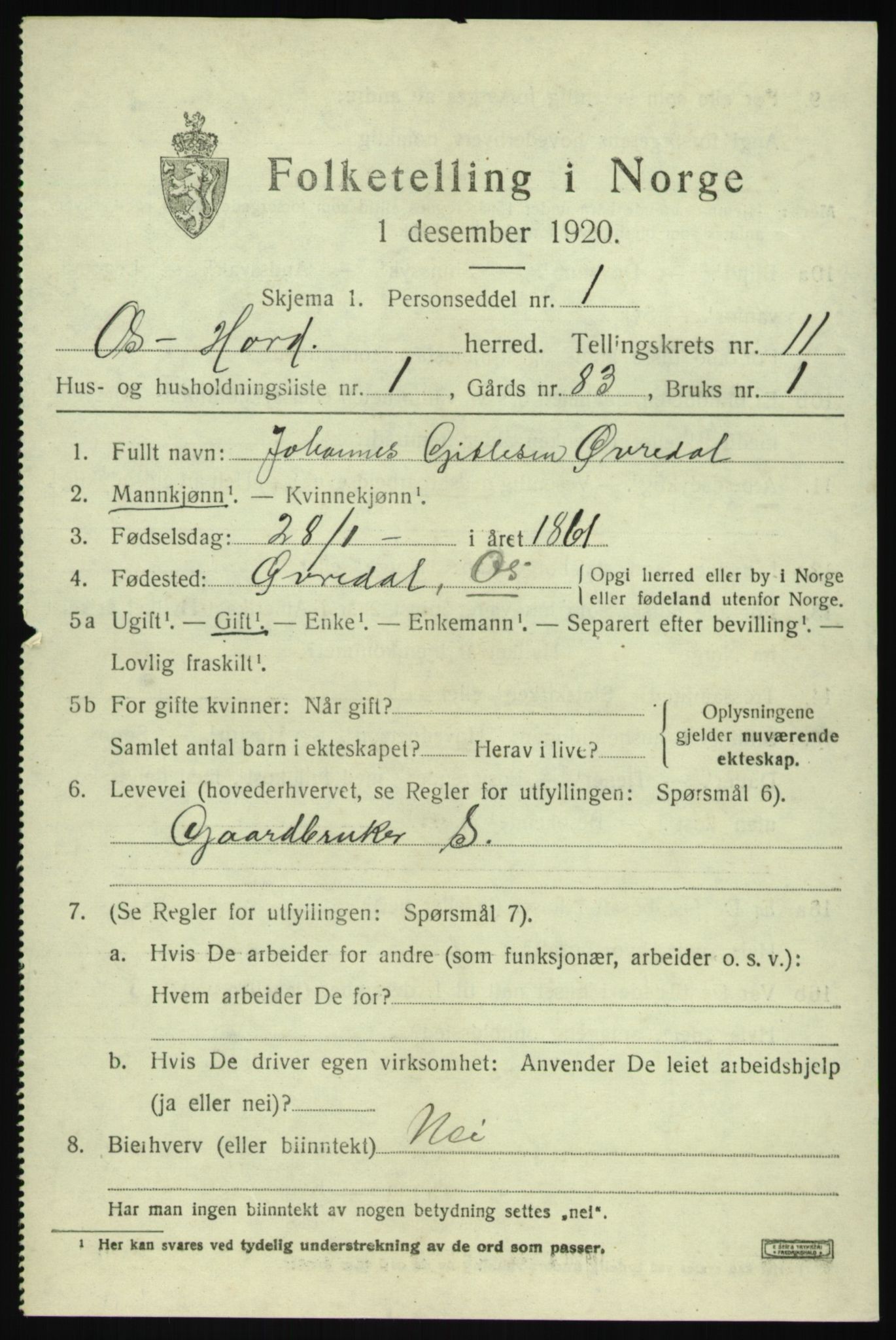 SAB, 1920 census for Os, 1920, p. 8778