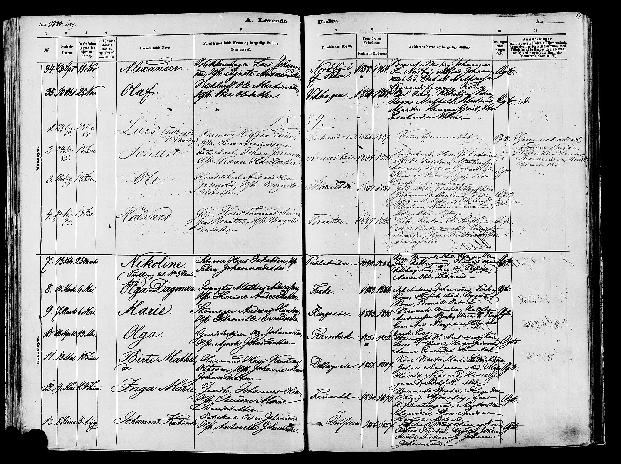 Vardal prestekontor, SAH/PREST-100/H/Ha/Haa/L0009: Parish register (official) no. 9, 1878-1892, p. 57