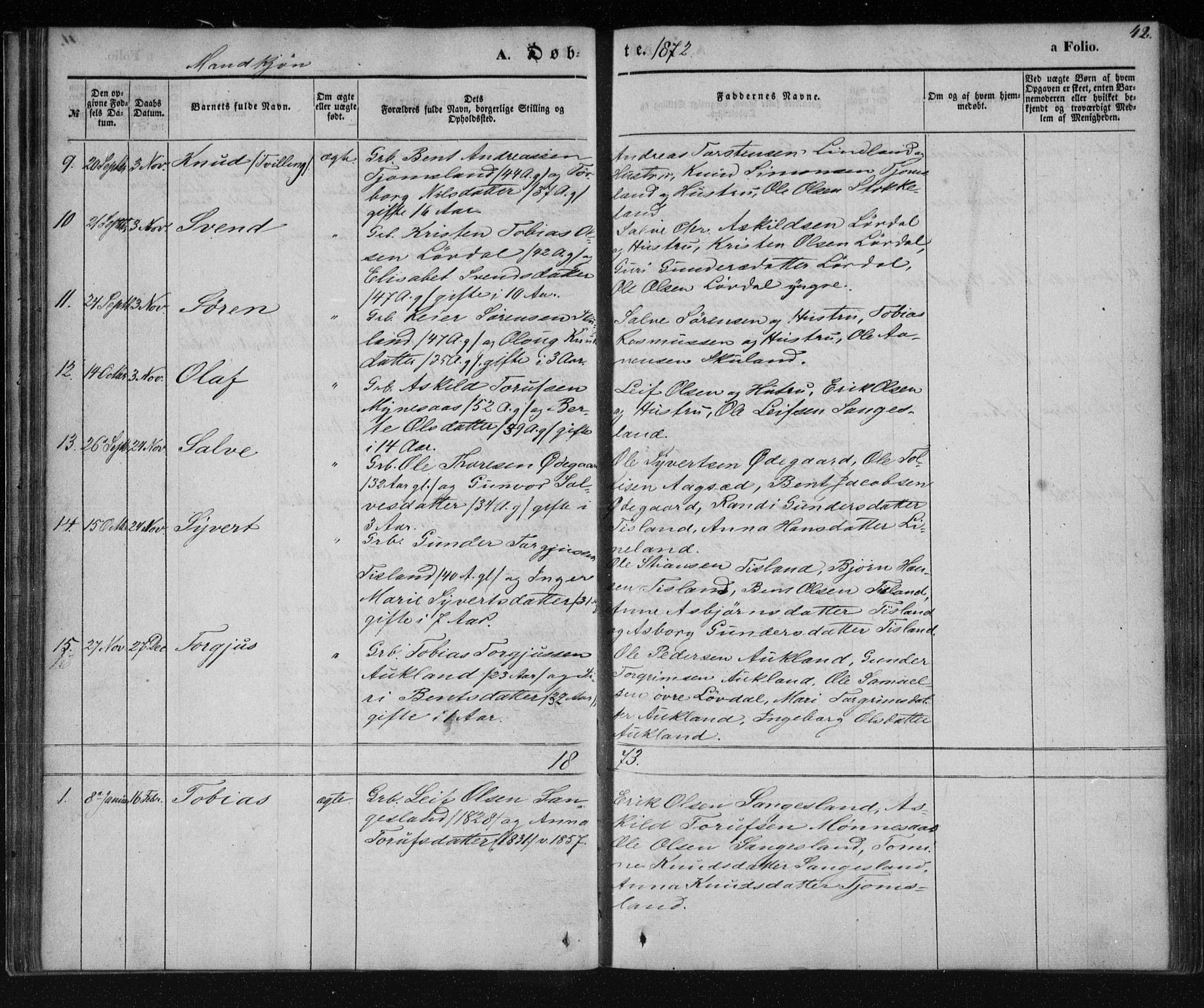 Holum sokneprestkontor, SAK/1111-0022/F/Fa/Fab/L0005: Parish register (official) no. A 5, 1847-1874, p. 42