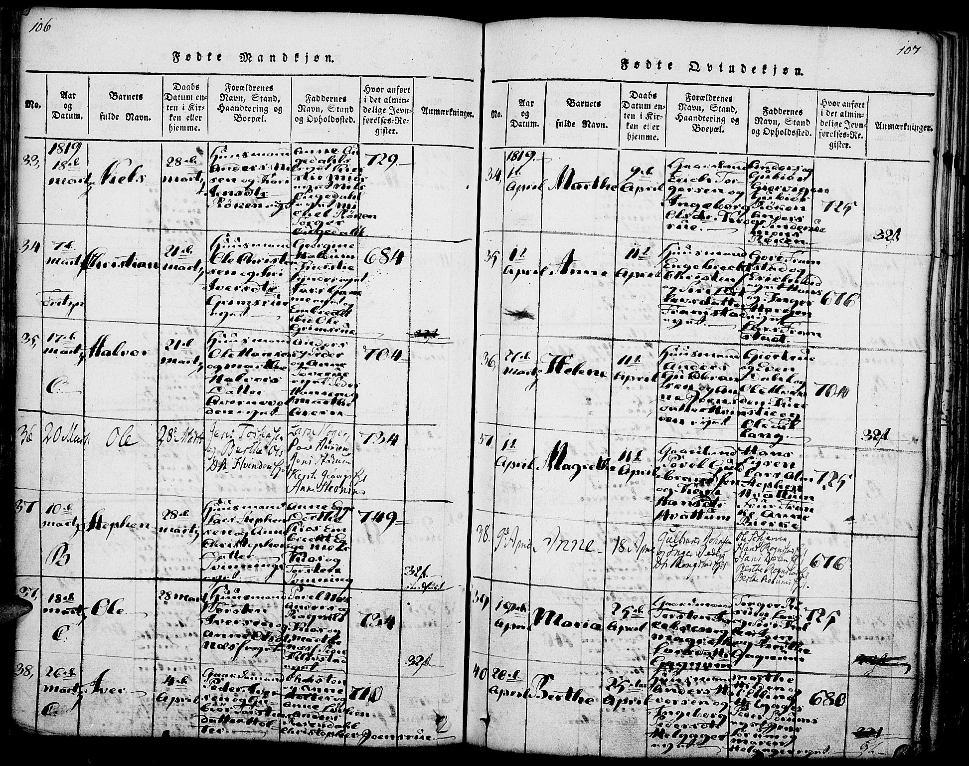 Gran prestekontor, AV/SAH-PREST-112/H/Ha/Haa/L0009: Parish register (official) no. 9, 1815-1824, p. 106-107