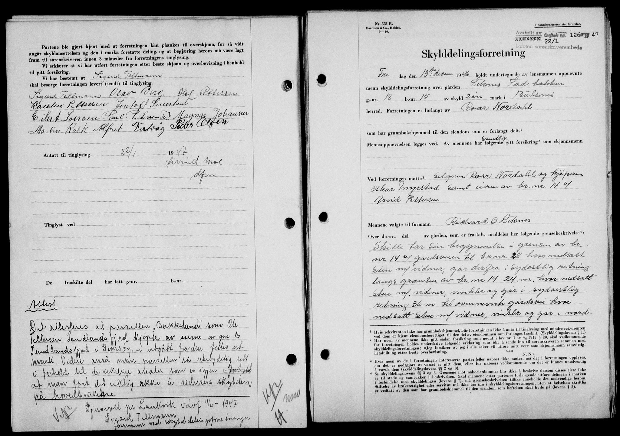 Lofoten sorenskriveri, SAT/A-0017/1/2/2C/L0015a: Mortgage book no. 15a, 1946-1947, Diary no: : 126/1947
