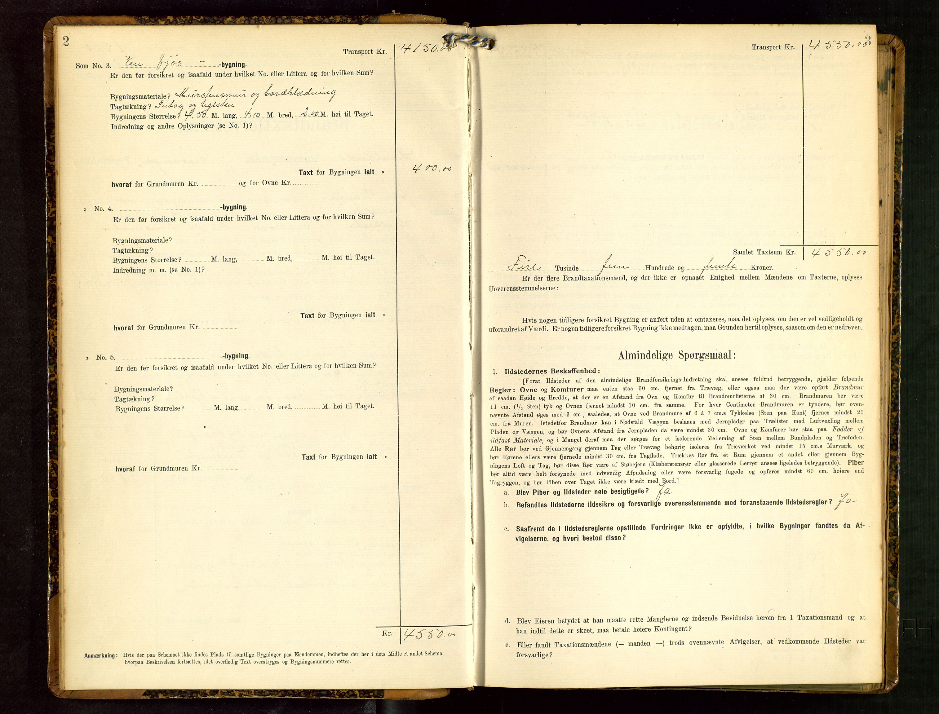 Håland lensmannskontor, SAST/A-100100/Gob/L0003: Branntakstprotokoll - skjematakst. Register i boken., 1909-1910, p. 2-3