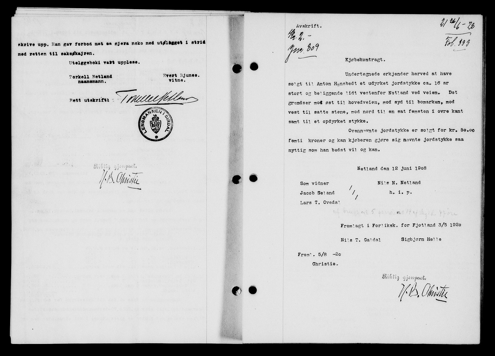 Flekkefjord sorenskriveri, SAK/1221-0001/G/Gb/Gba/L0044: Mortgage book no. 42, 1928-1929, Deed date: 26.06.1928