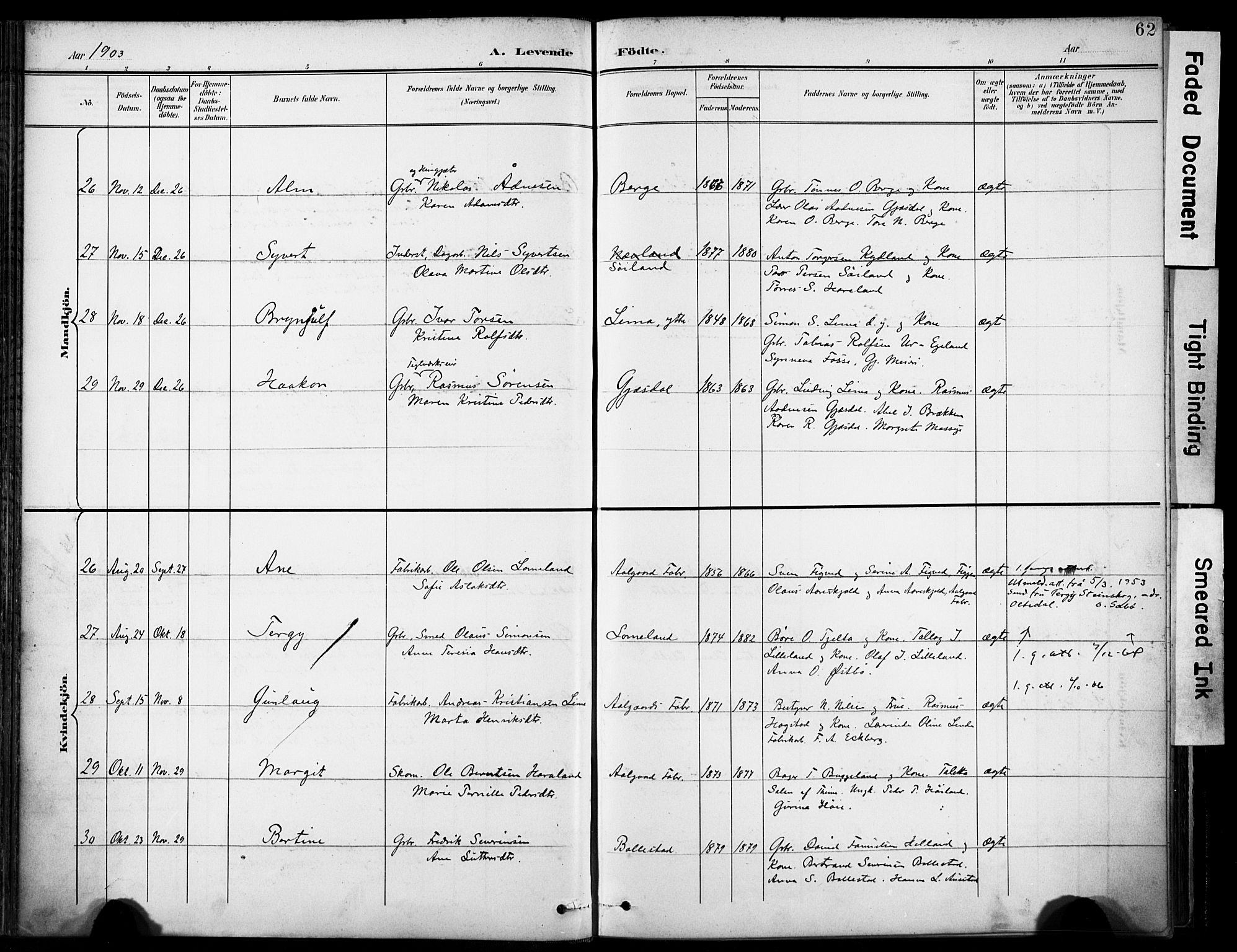 Lye sokneprestkontor, SAST/A-101794/001/30BA/L0012: Parish register (official) no. A 11, 1896-1909, p. 62