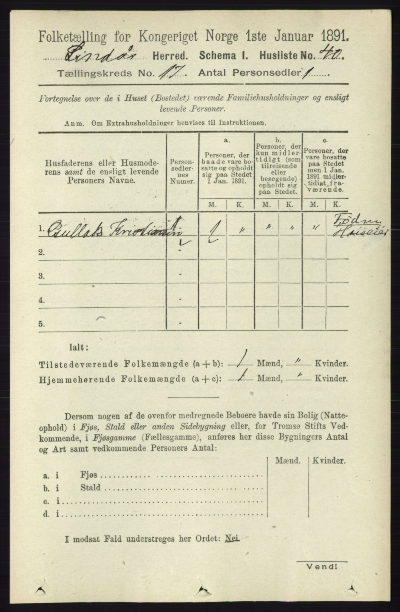 RA, 1891 census for 1263 Lindås, 1891, p. 6122