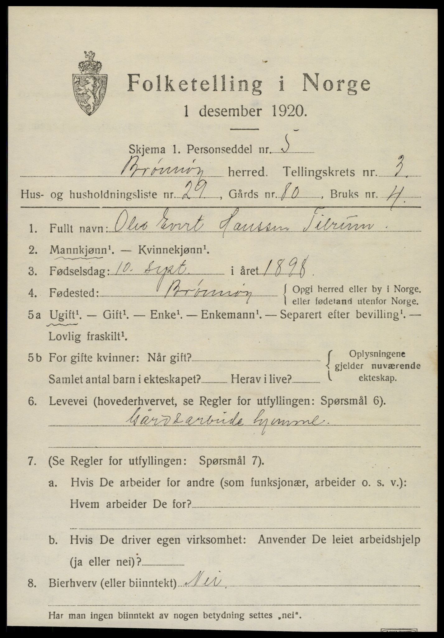 SAT, 1920 census for Brønnøy, 1920, p. 2880