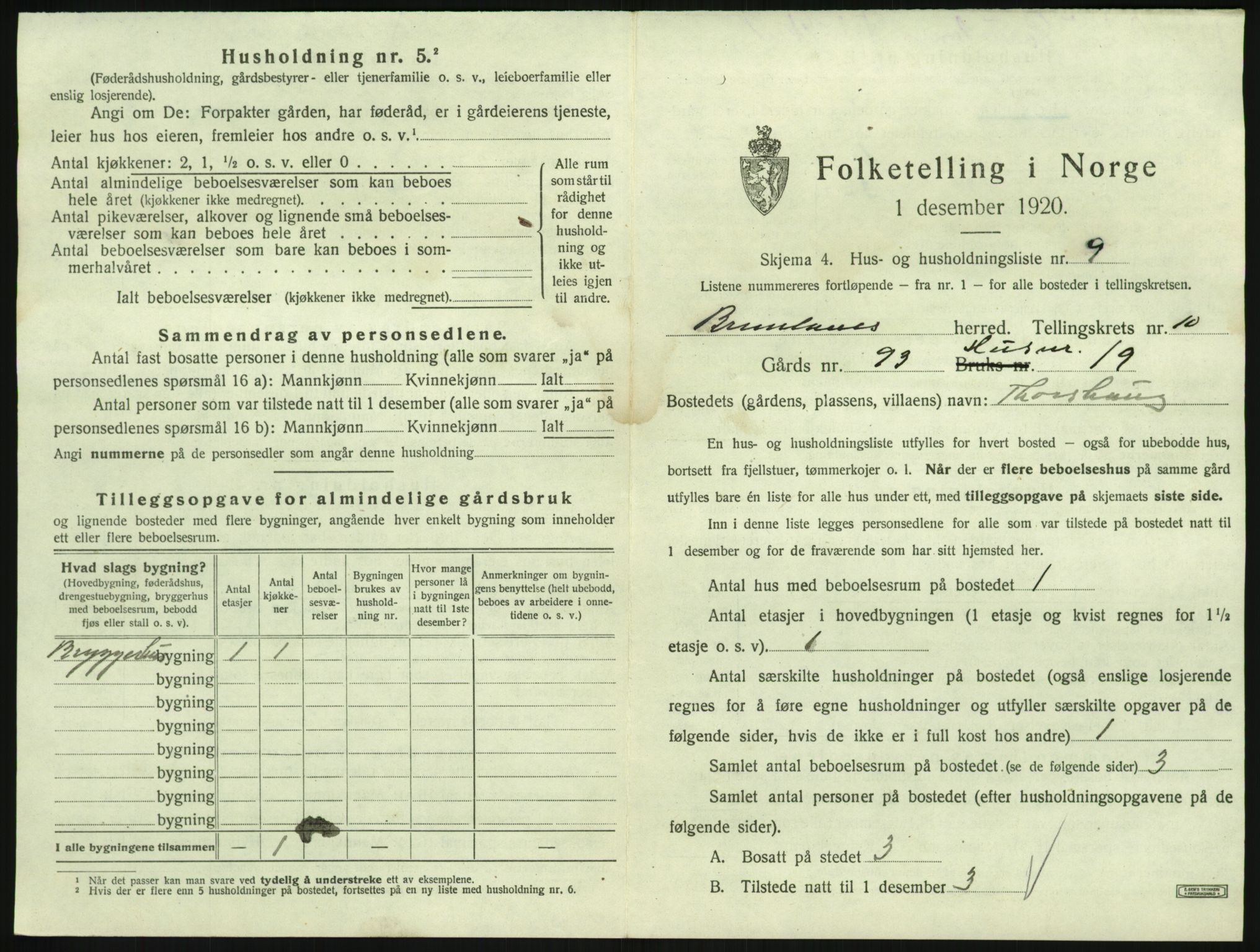 SAKO, 1920 census for Brunlanes, 1920, p. 1263