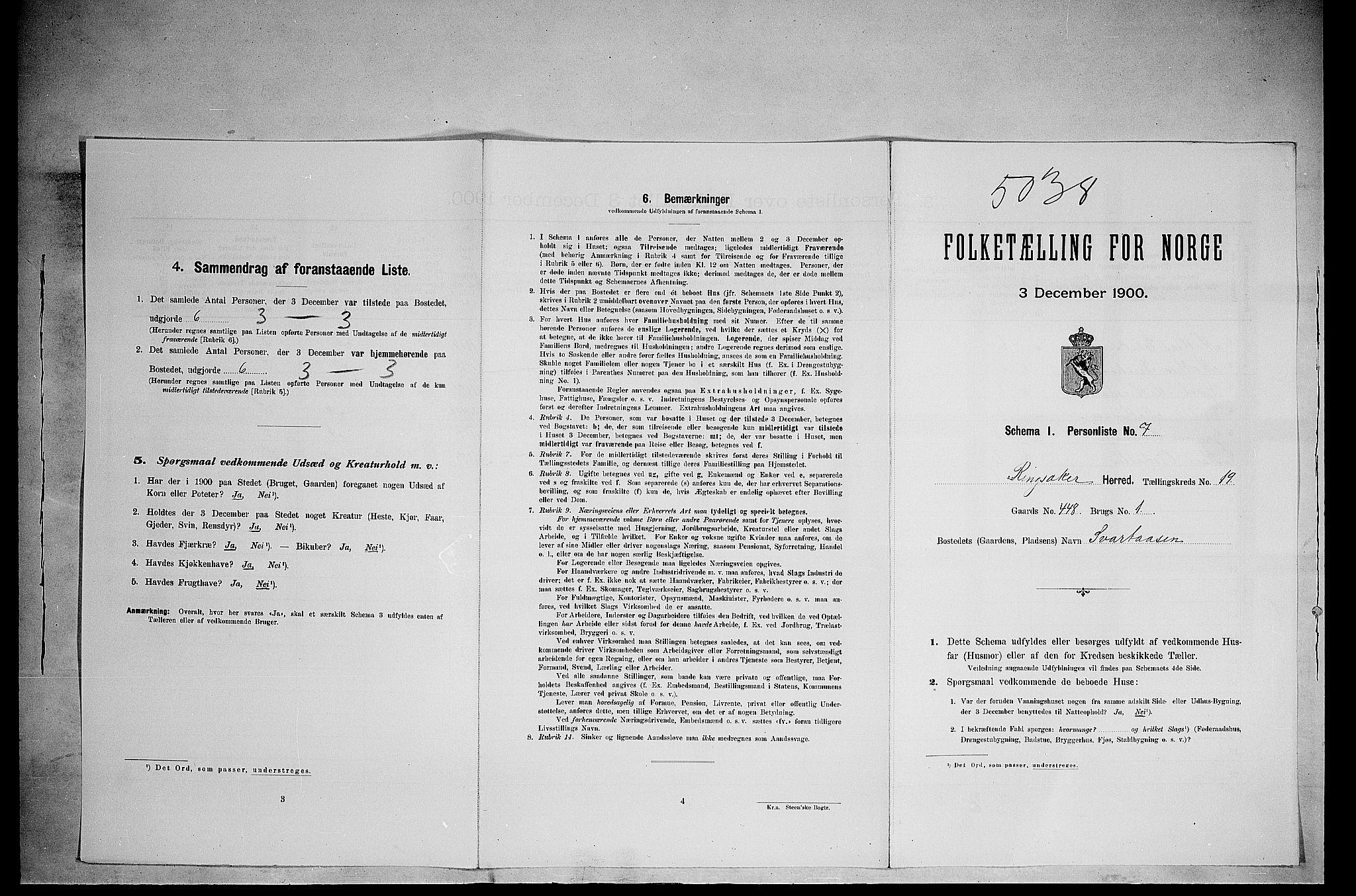 SAH, 1900 census for Ringsaker, 1900, p. 3399