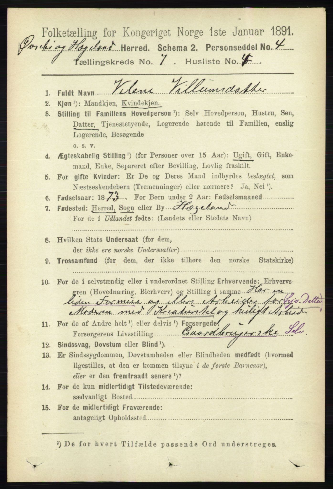 RA, 1891 census for 1016 Øvrebø og Hægeland, 1891, p. 1358