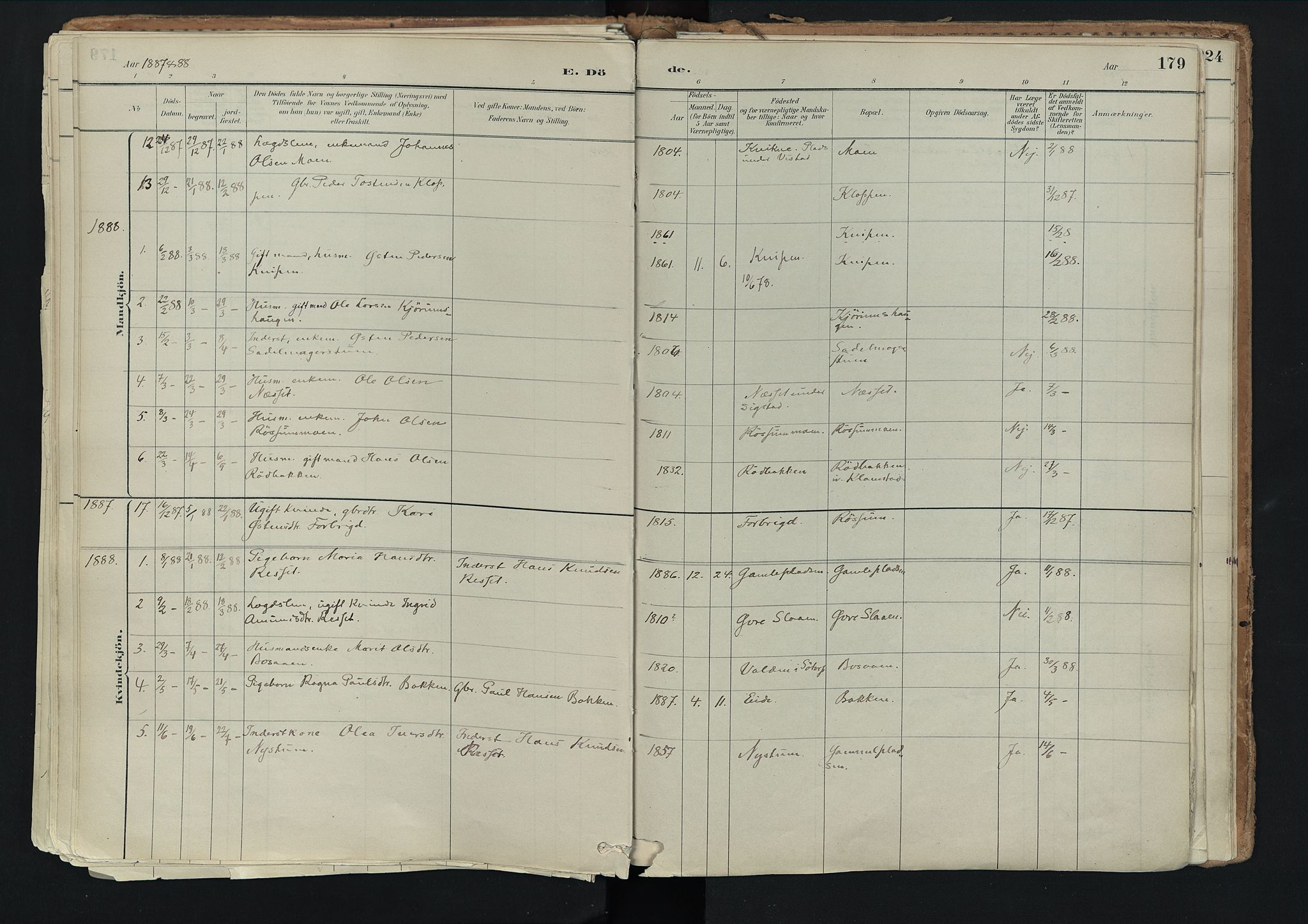 Nord-Fron prestekontor, SAH/PREST-080/H/Ha/Haa/L0003: Parish register (official) no. 3, 1884-1914, p. 179
