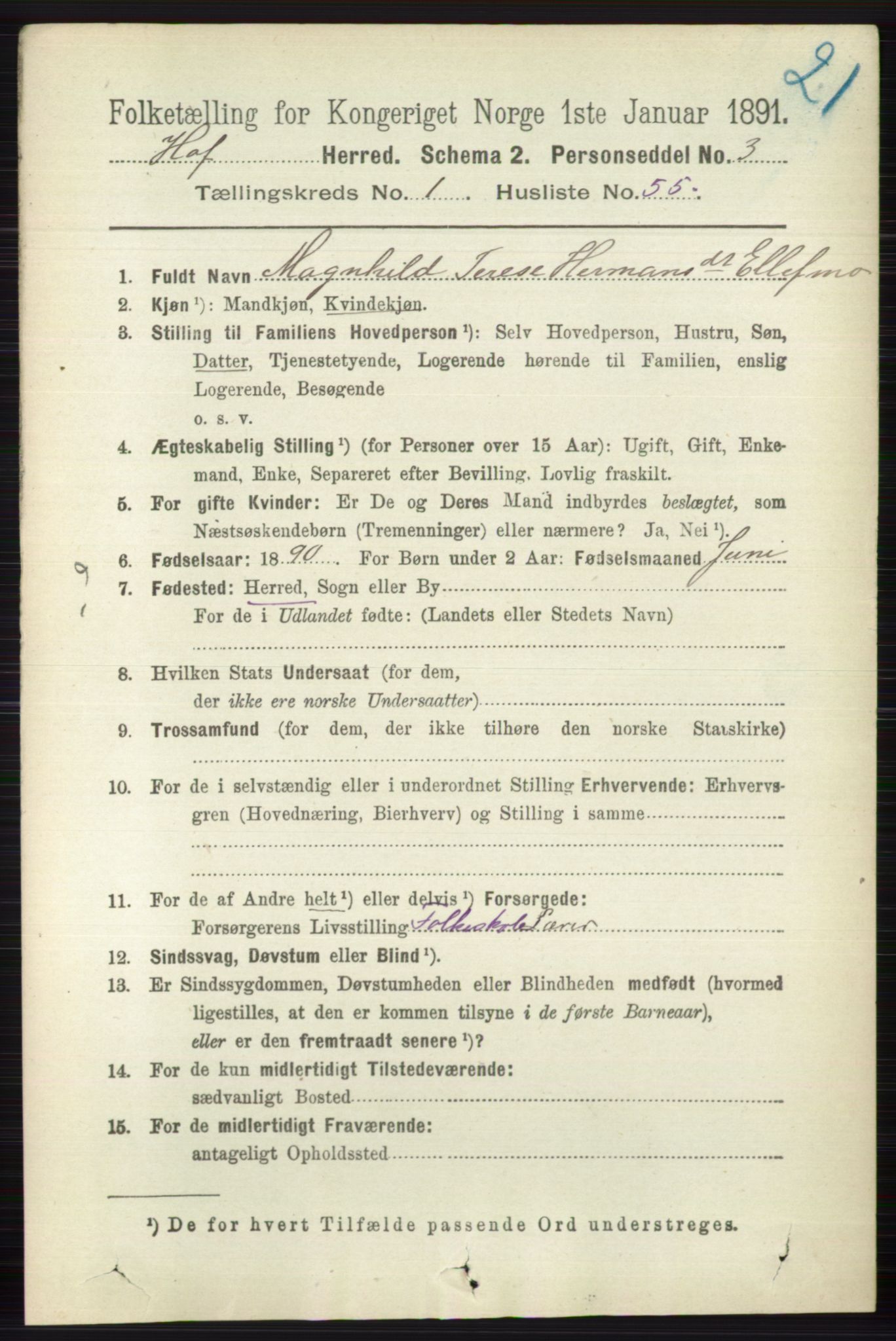 RA, 1891 census for 0714 Hof, 1891, p. 392