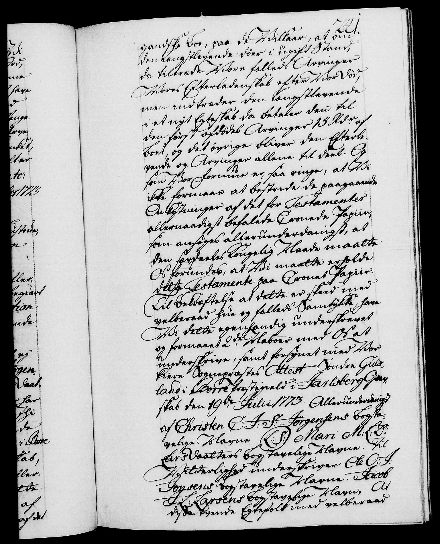 Danske Kanselli 1572-1799, RA/EA-3023/F/Fc/Fca/Fcaa/L0046: Norske registre, 1773-1775, p. 241a