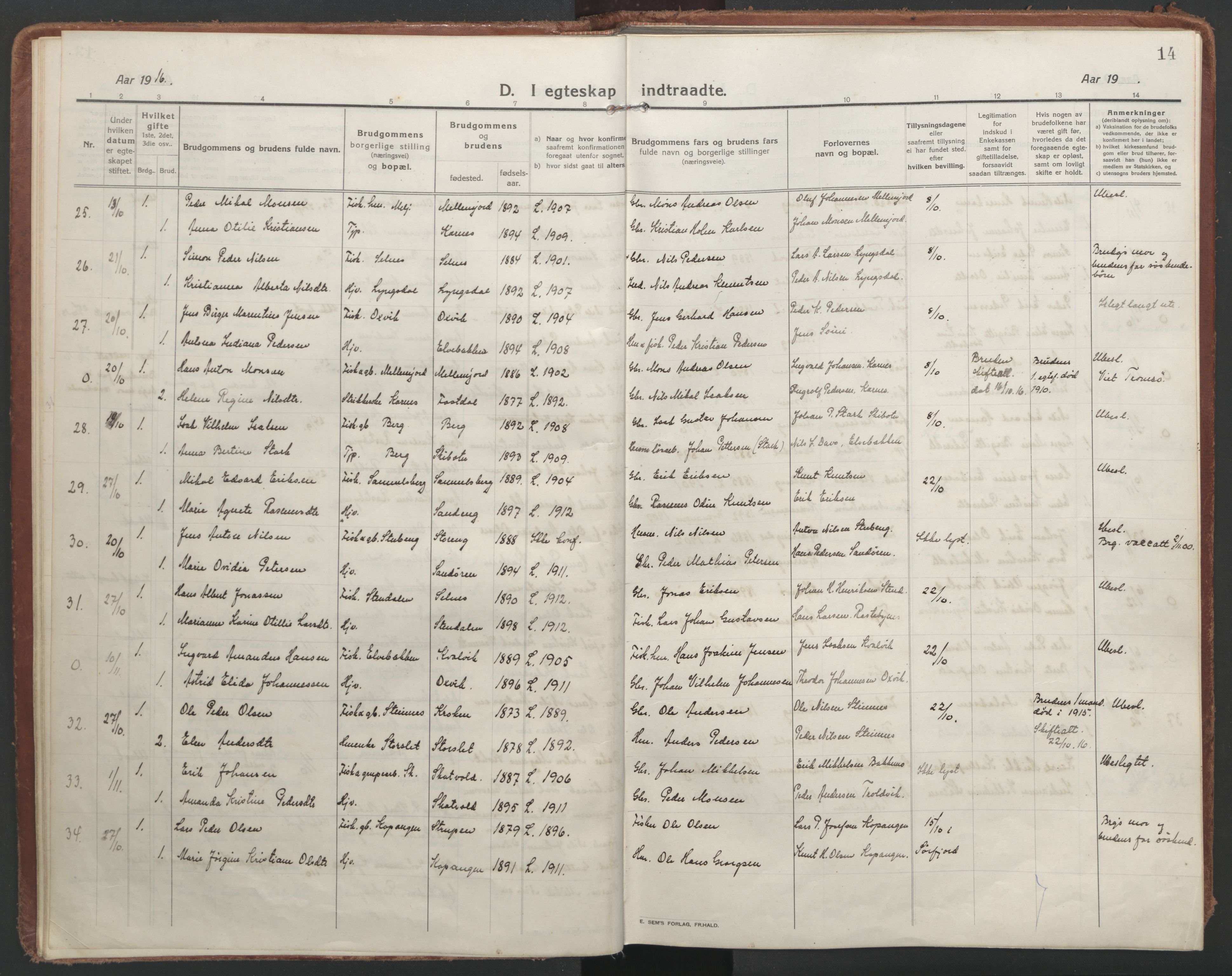 Lyngen sokneprestembete, AV/SATØ-S-1289/H/He/Hea/L0013kirke: Parish register (official) no. 13, 1914-1923, p. 14