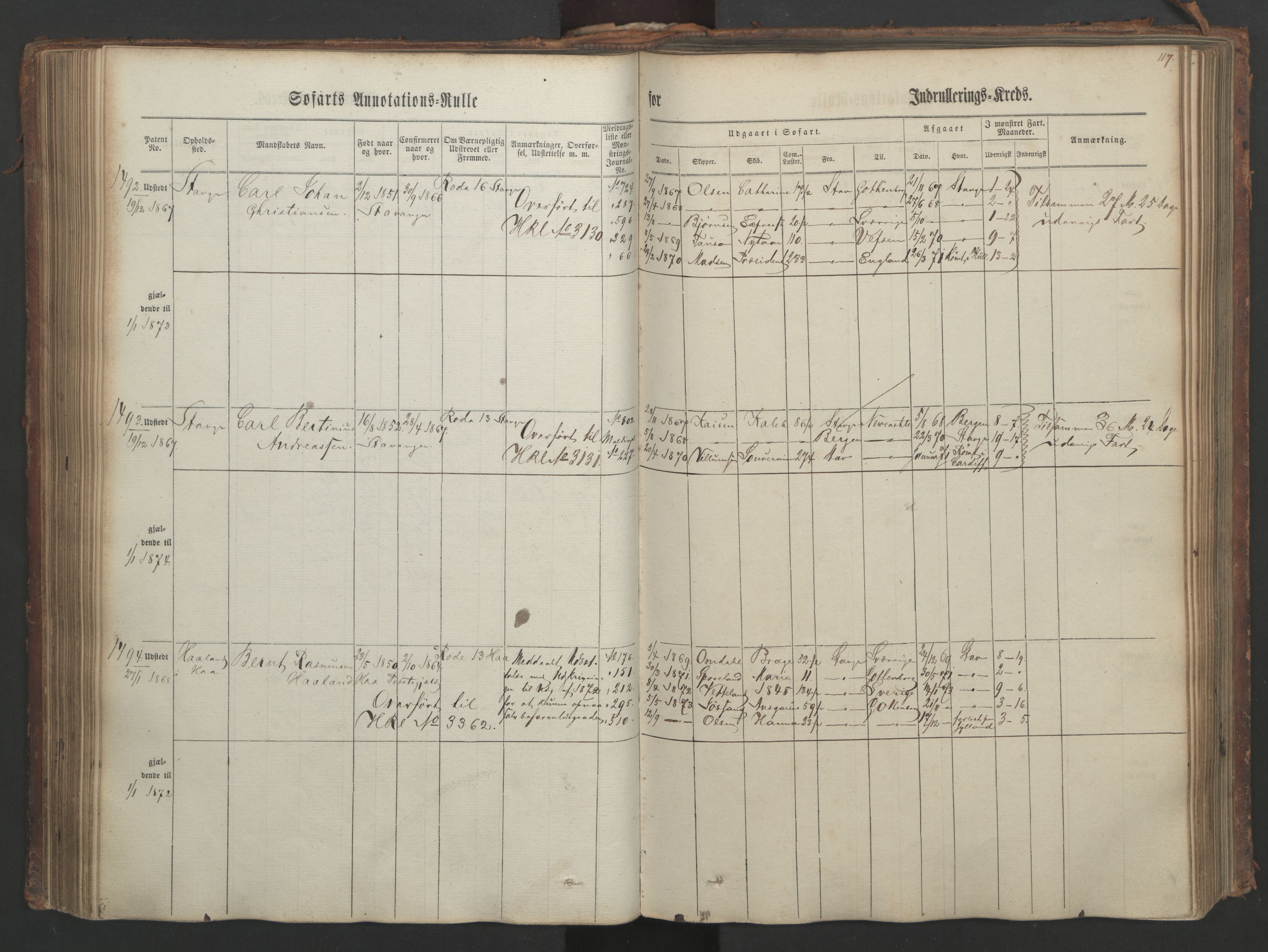 Stavanger sjømannskontor, AV/SAST-A-102006/F/Ff/L0003: Annotasjonsrulle, patentnr. 1144-1761, 1866, p. 135