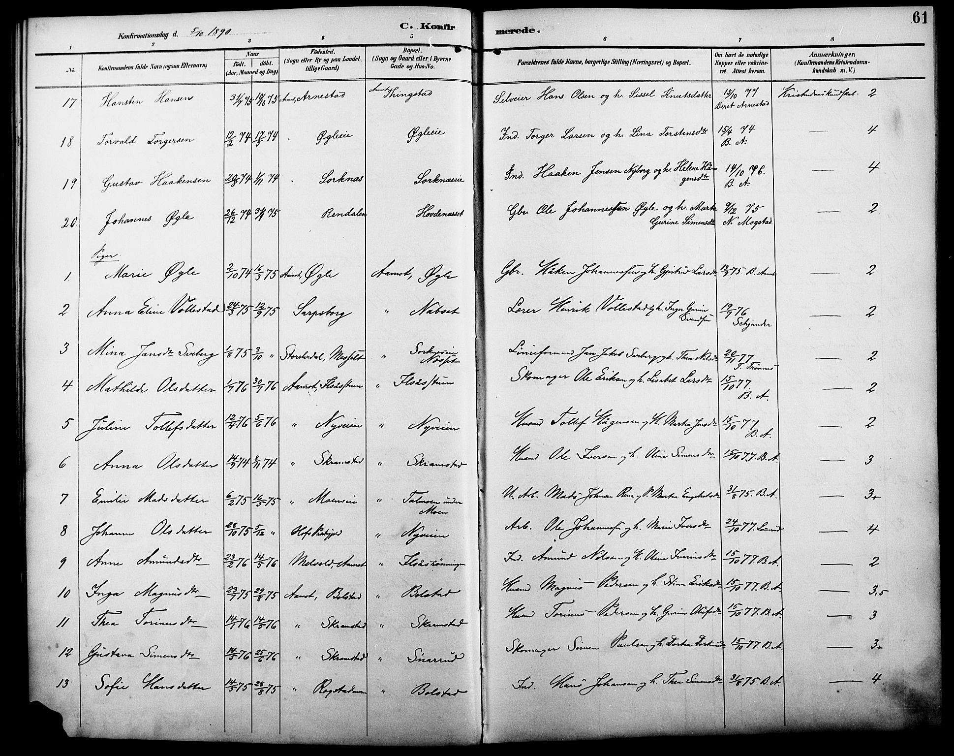 Åmot prestekontor, Hedmark, AV/SAH-PREST-056/H/Ha/Haa/L0011: Parish register (official) no. 11, 1890-1897, p. 61